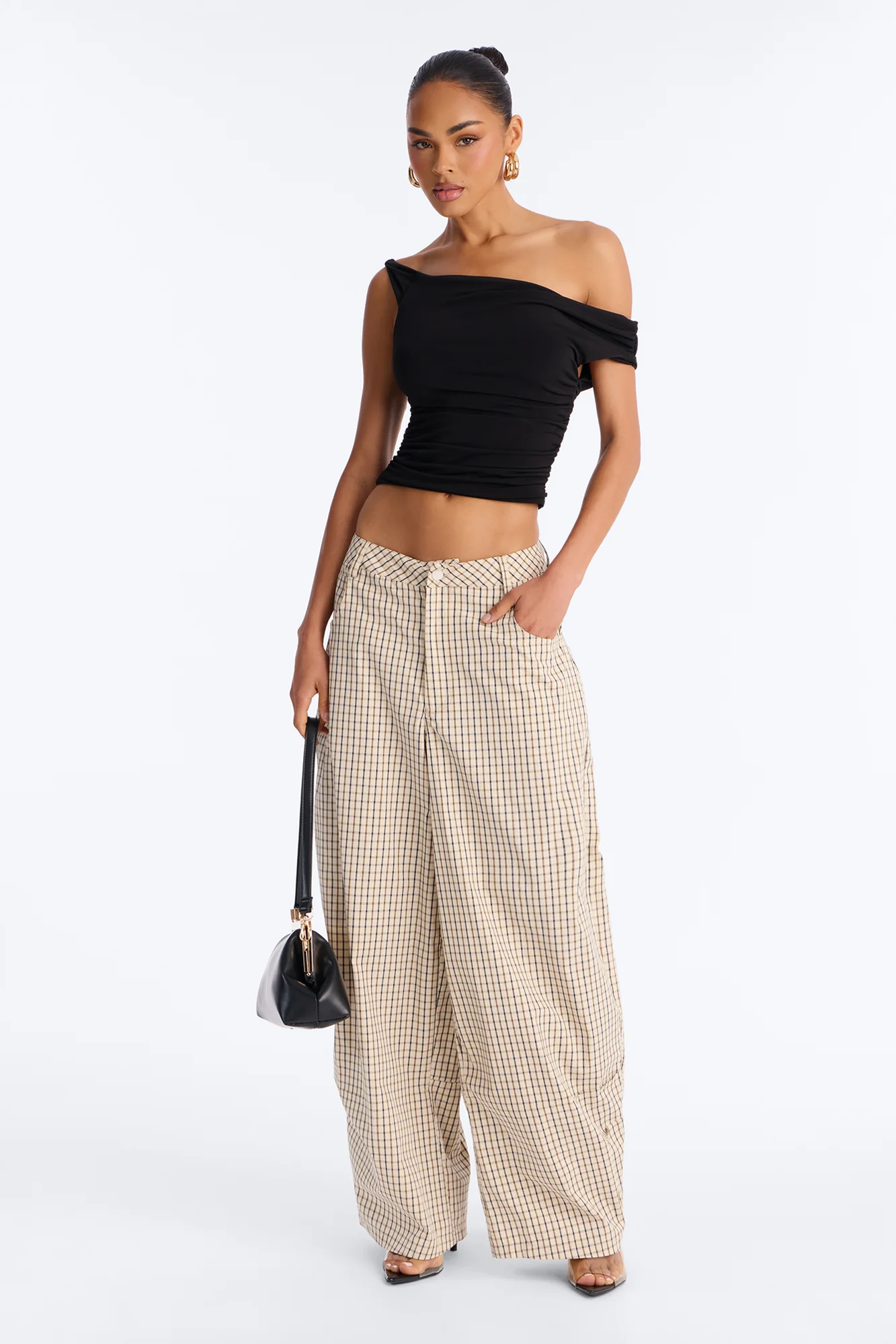 Kiyla Barrel Leg Mid Rise Pant - Sand/combo
