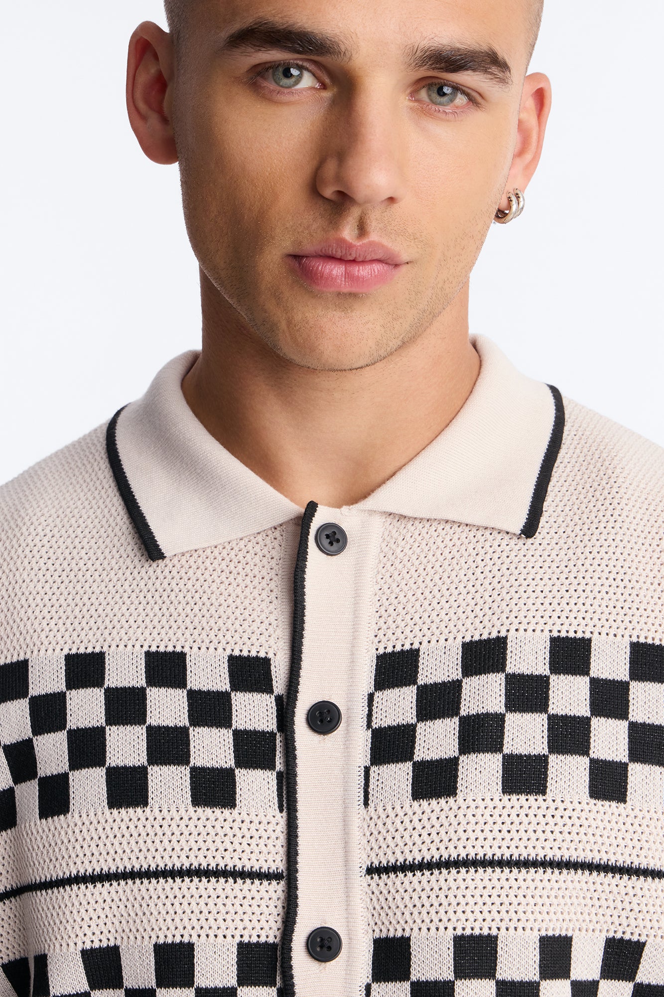Knitted Pawn Checker Button Up Shirt - Black/combo - Image 3
