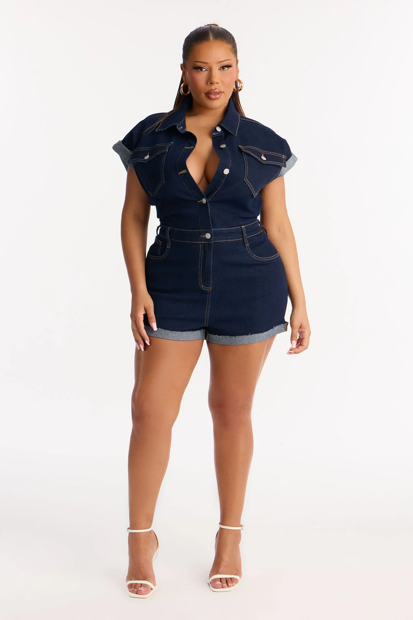 Know You Better Denim Romper - Dark Denim - Image 5