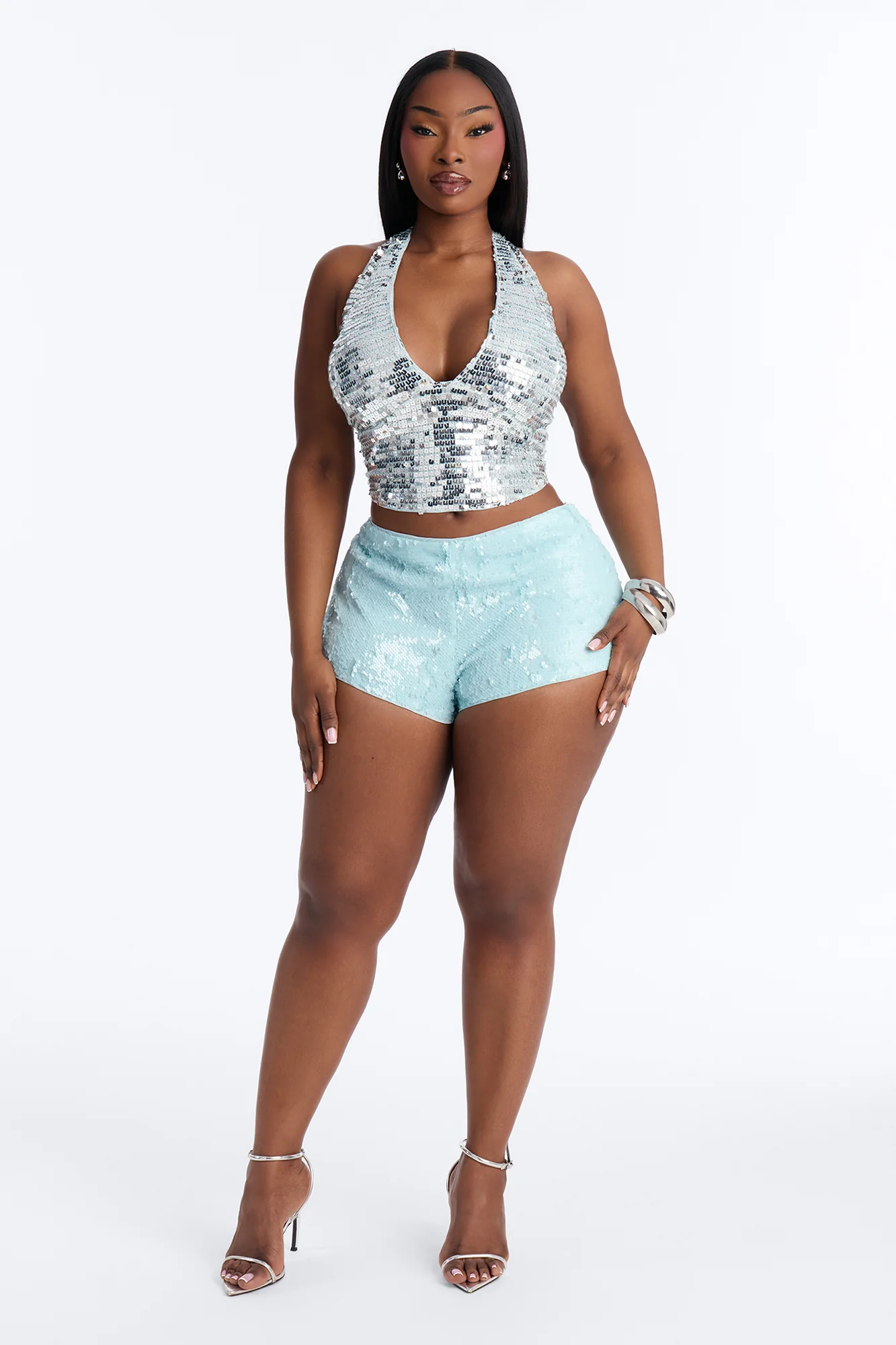 Kona Island Sequin Lace Up Halter Top - Blue - Image 6