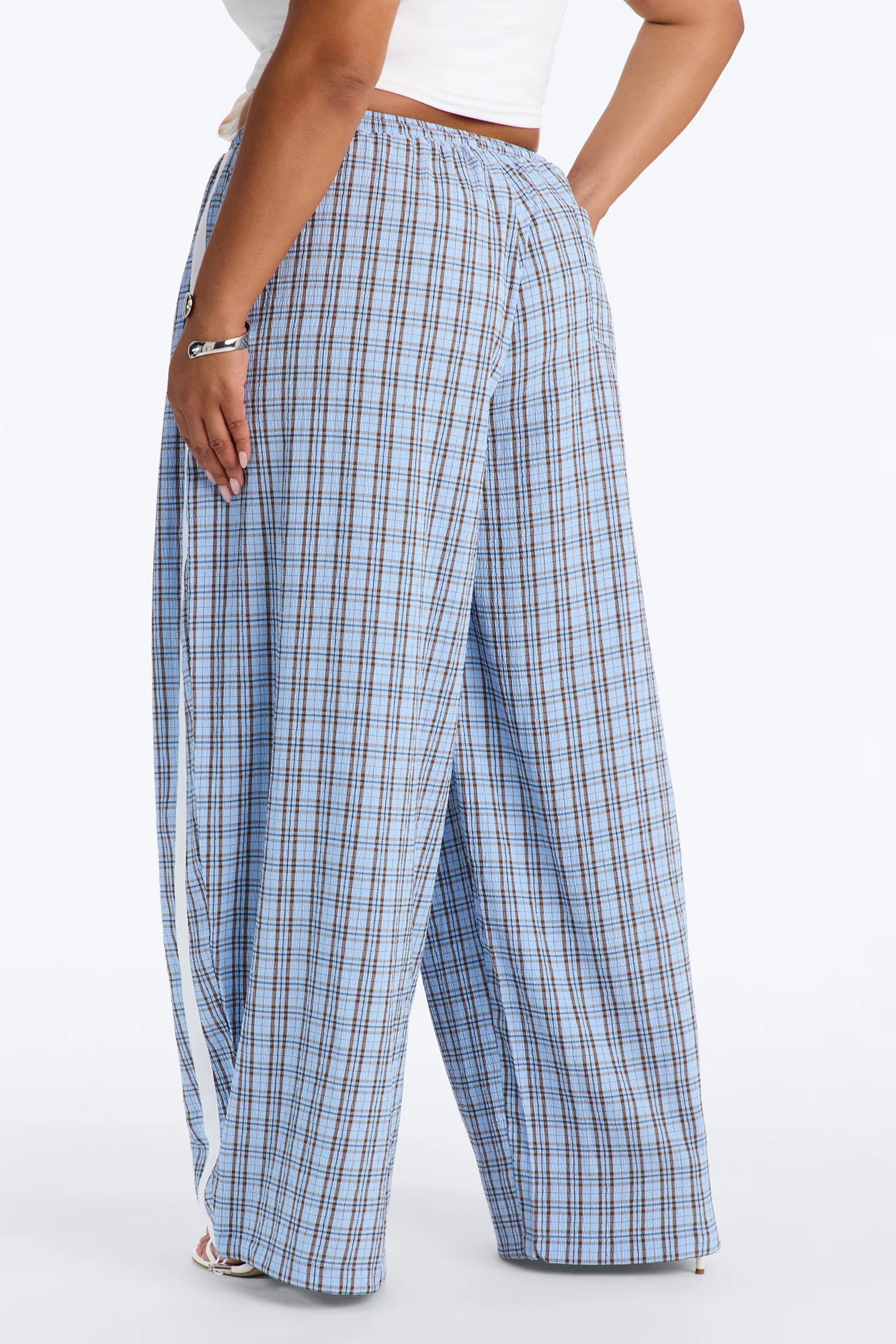 Kori Mid Rise Plaid Wide Leg Pant 31″ - Blue/combo - Image 7