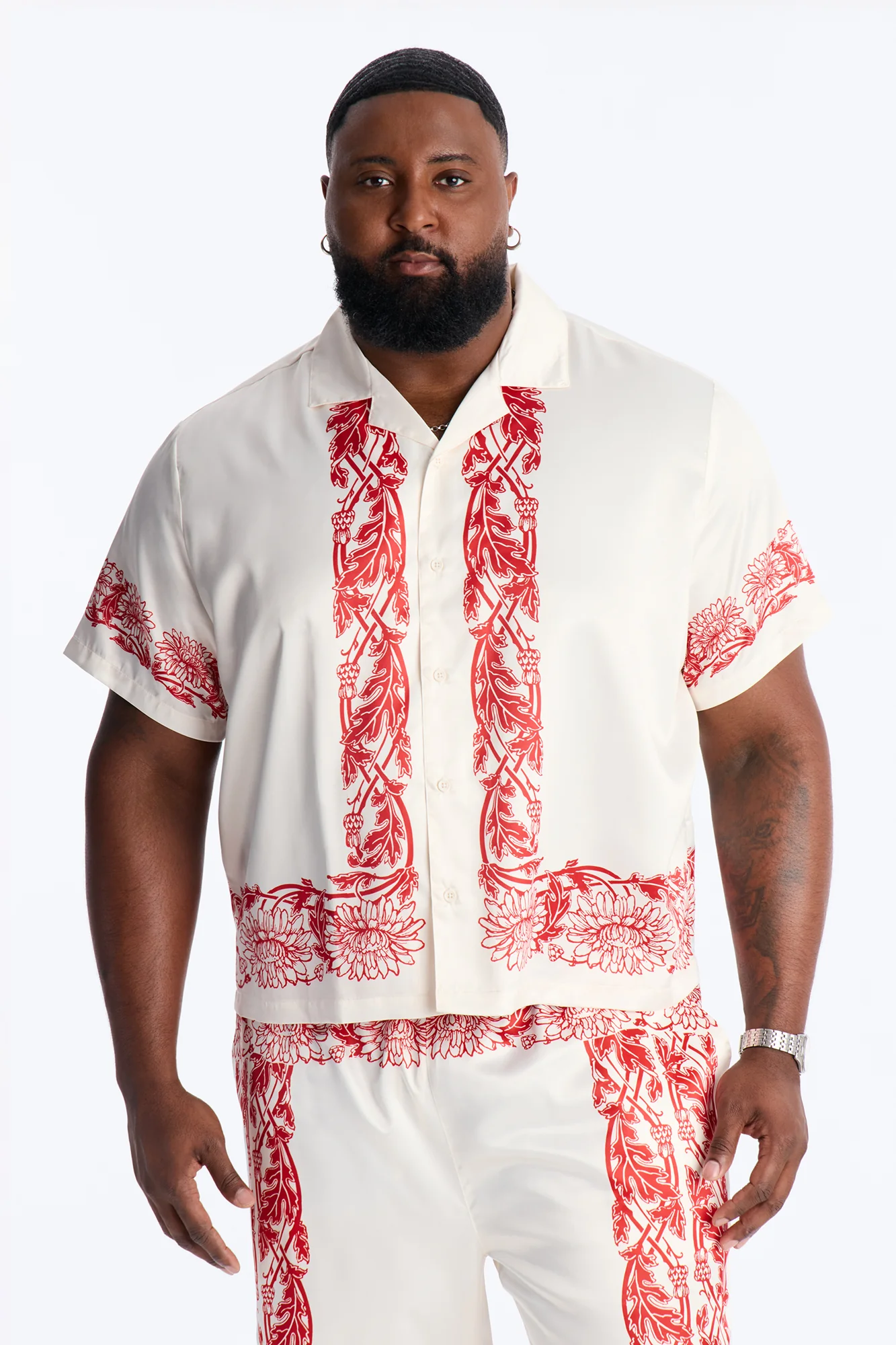 KOS Cuban Collar Button Up Shirt - White - Image 4