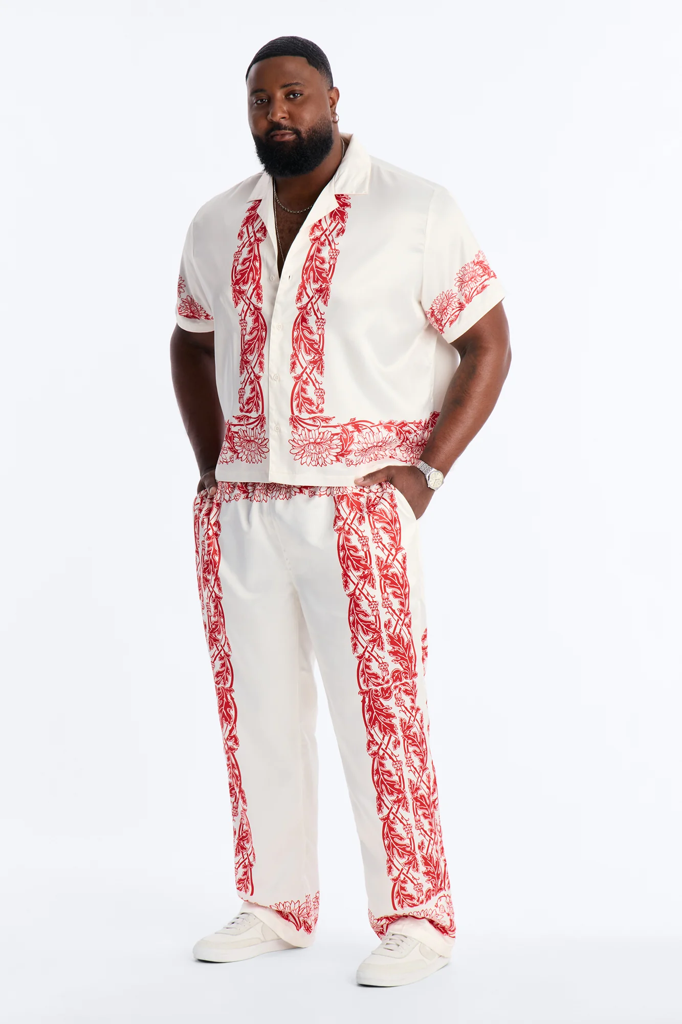 KOS Cuban Collar Button Up Shirt - White - Image 5