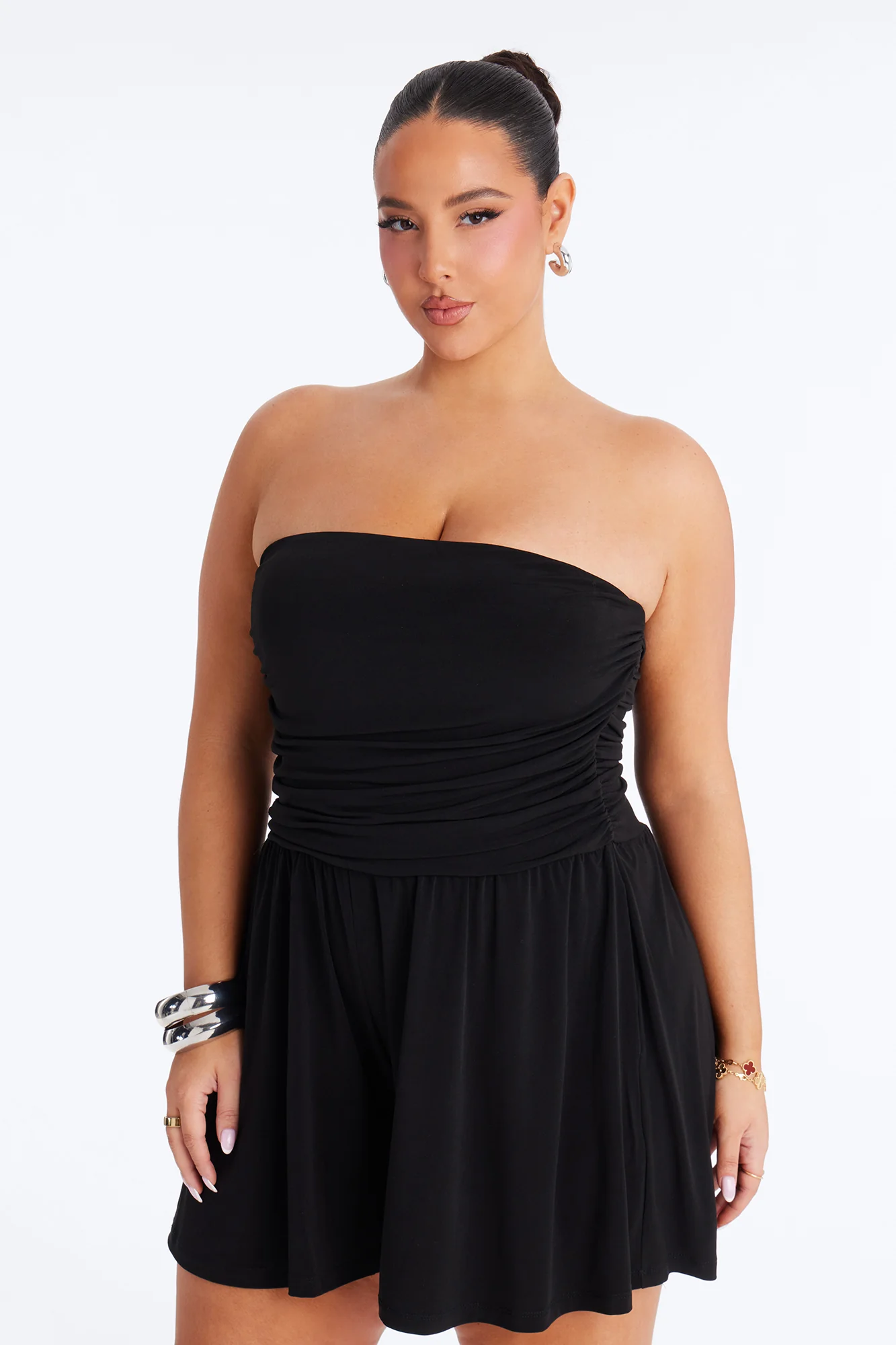 Krisha Strapless Flowy Romper - Black - Image 5