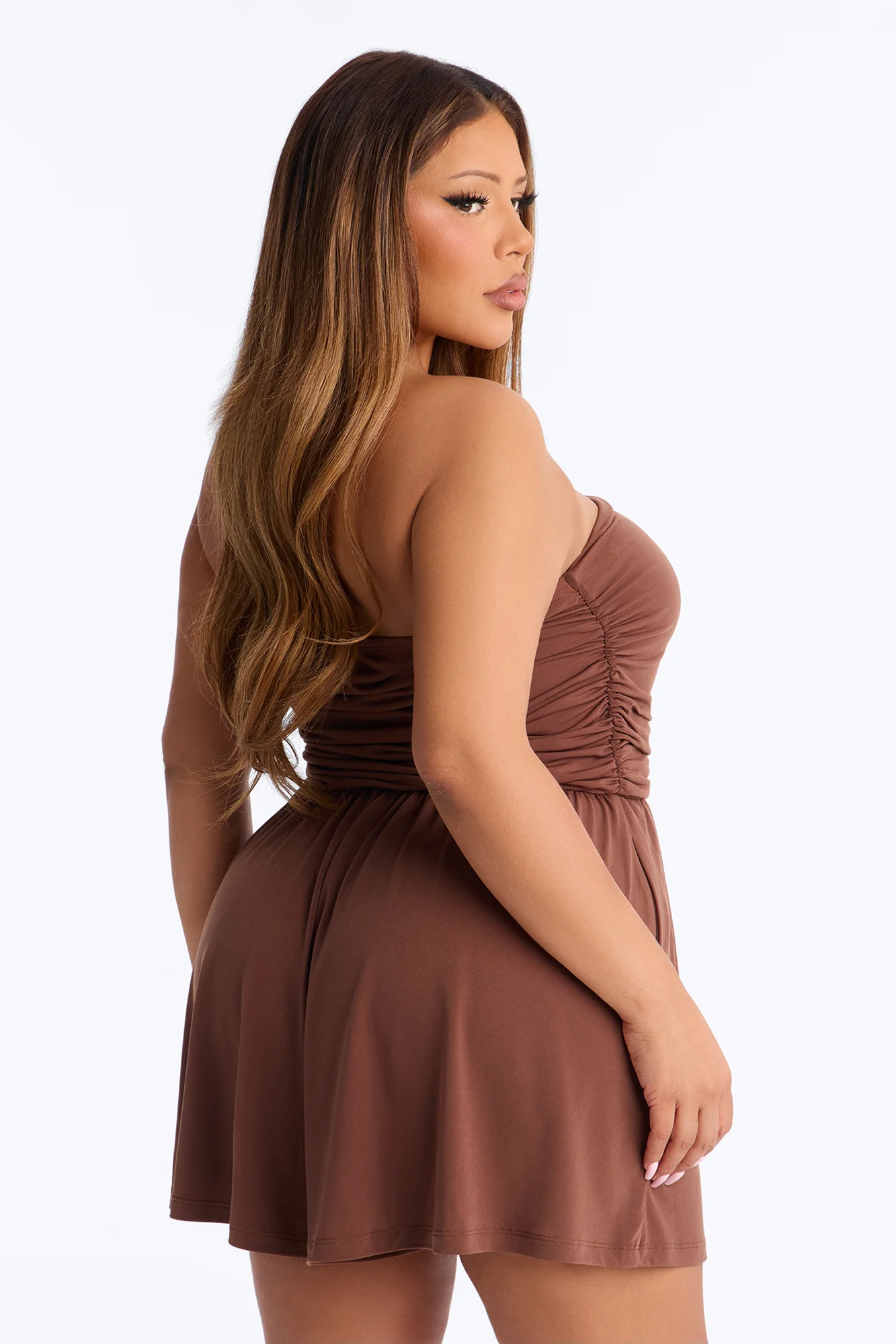 Krisha Strapless Flowy Romper - Brown - Image 7