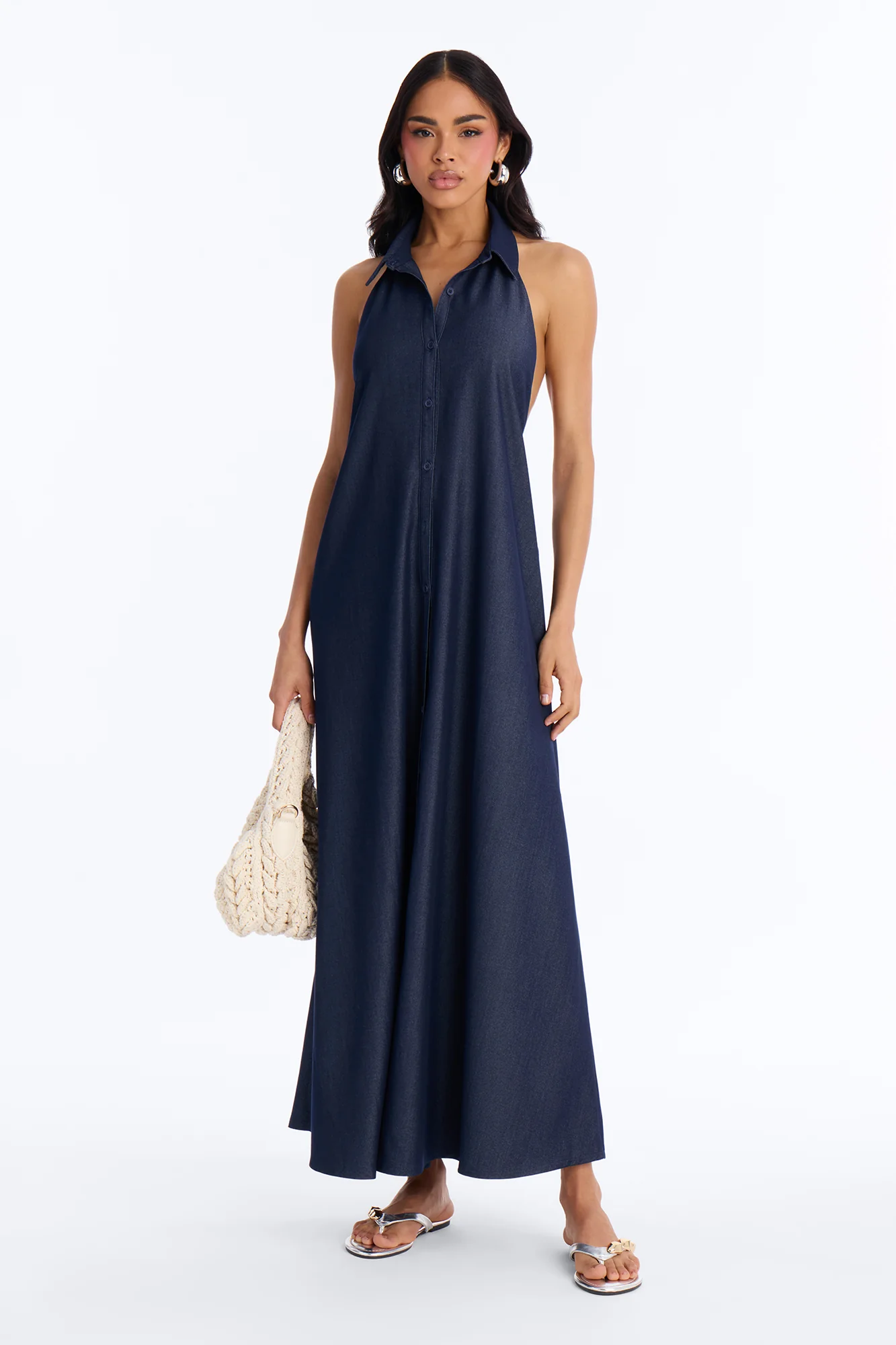Kristi Halter Denim Maxi Dress - Dark Denim