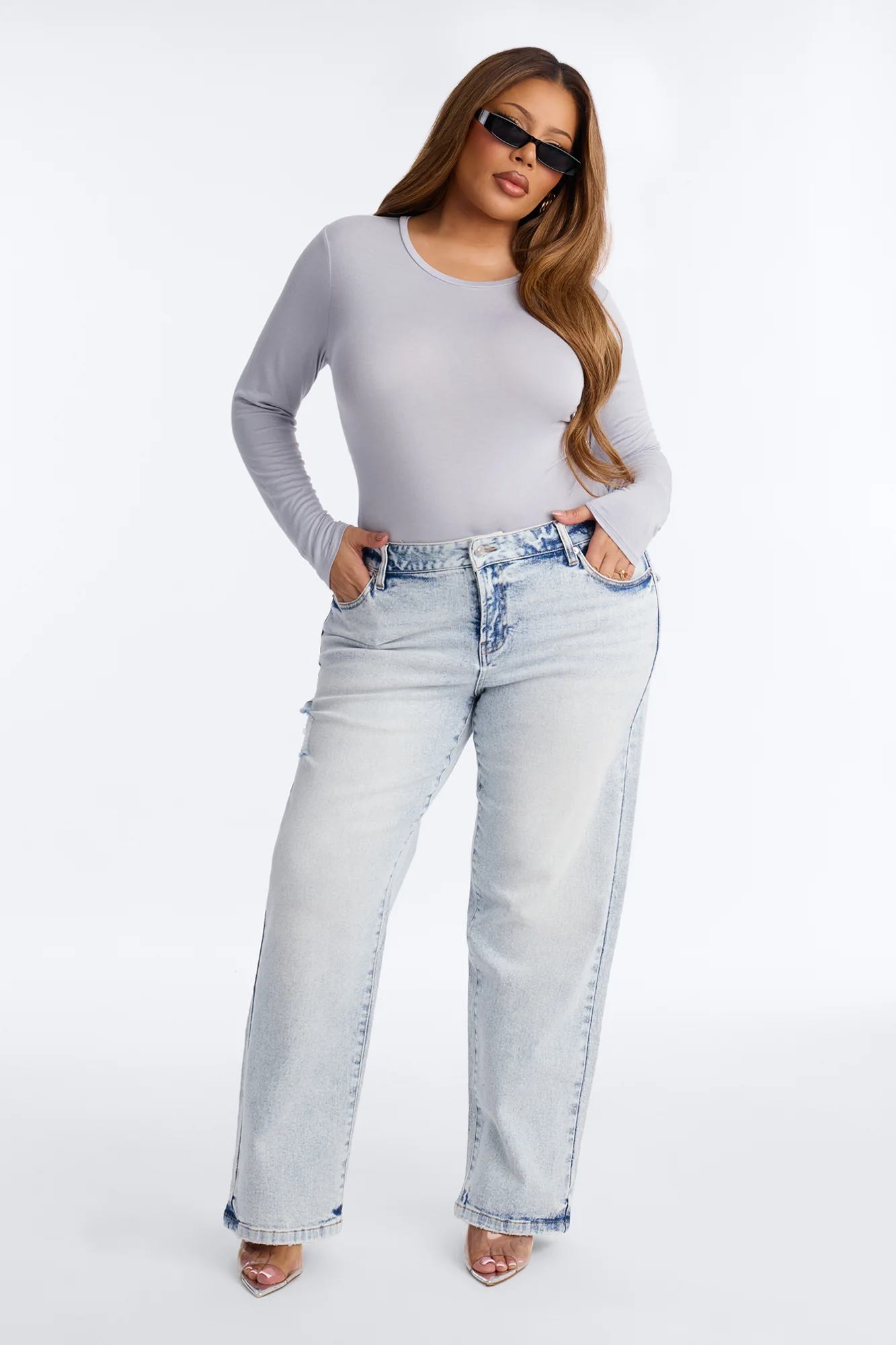 Krystal Crew Neck Long Sleeve Bodysuit - Dusty Blue - Image 6
