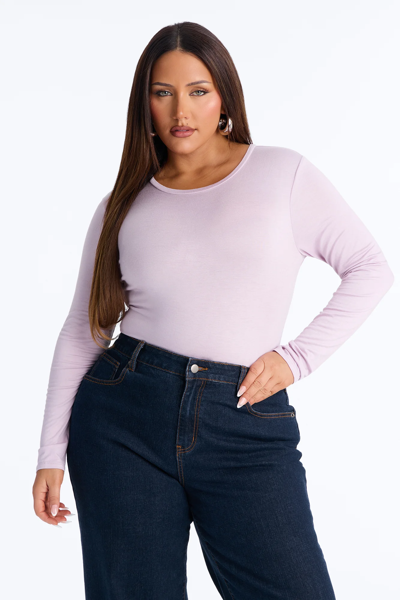 Krystal Crew Neck Long Sleeve Bodysuit - Lilac - Image 8