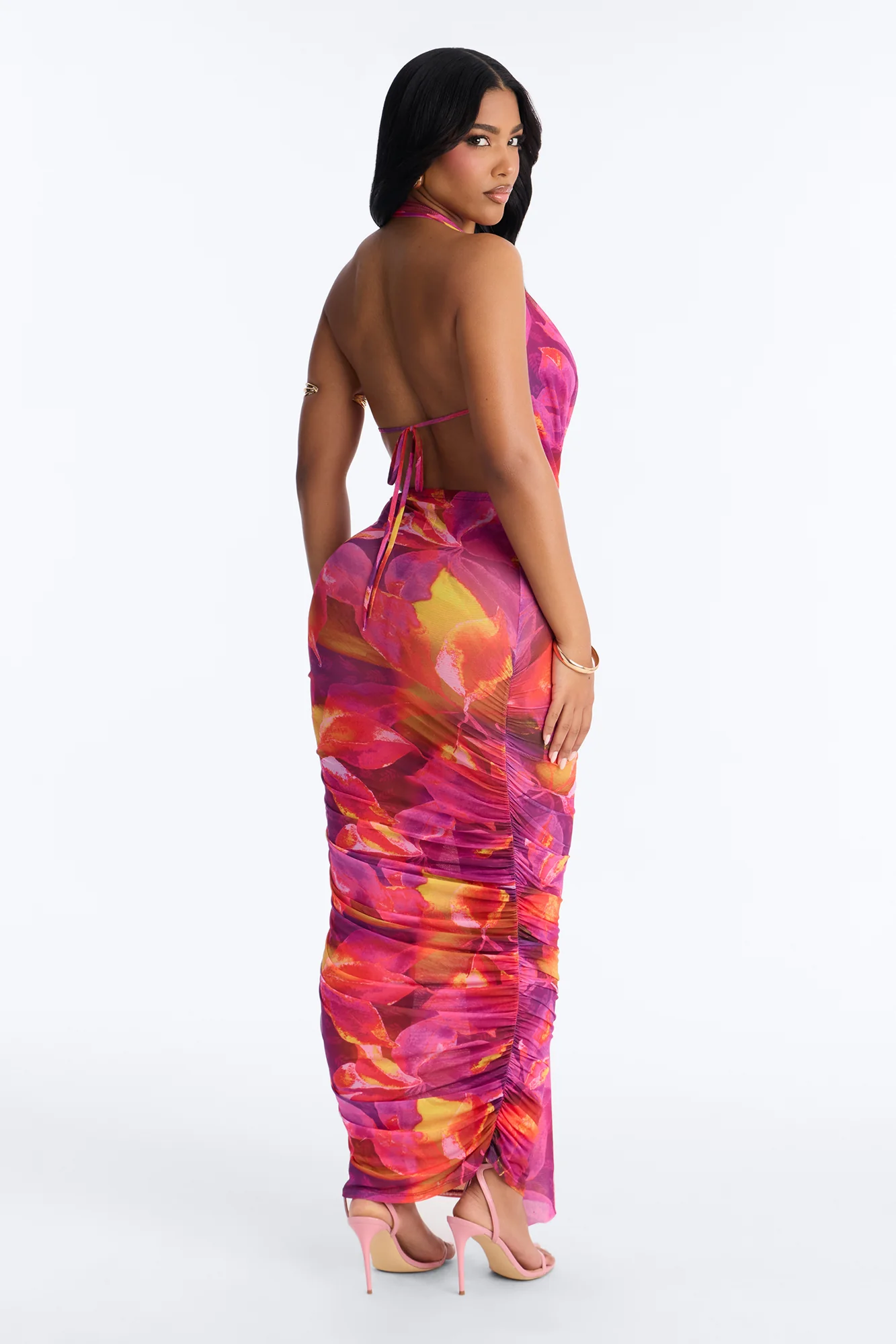 Kyla Halter Printed Mesh Maxi Dress - Magenta/combo - Image 4