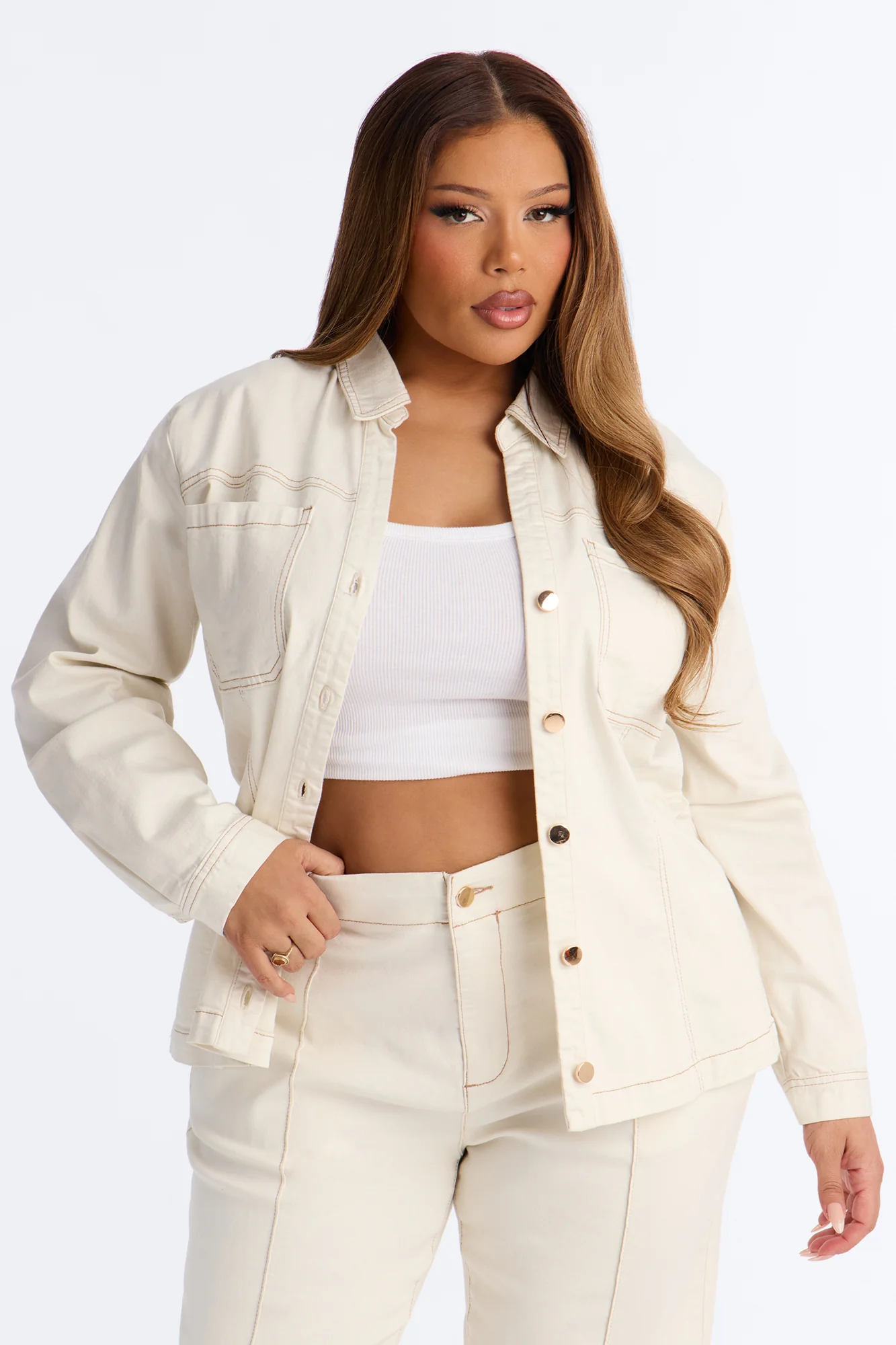 Kylie Denim Pant Set - White - Image 6