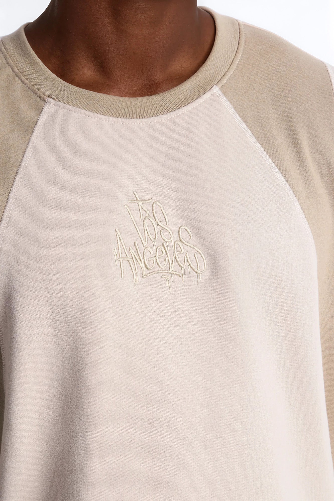 LA Embroidery Paneled Fleece Tee - Tan - Image 3