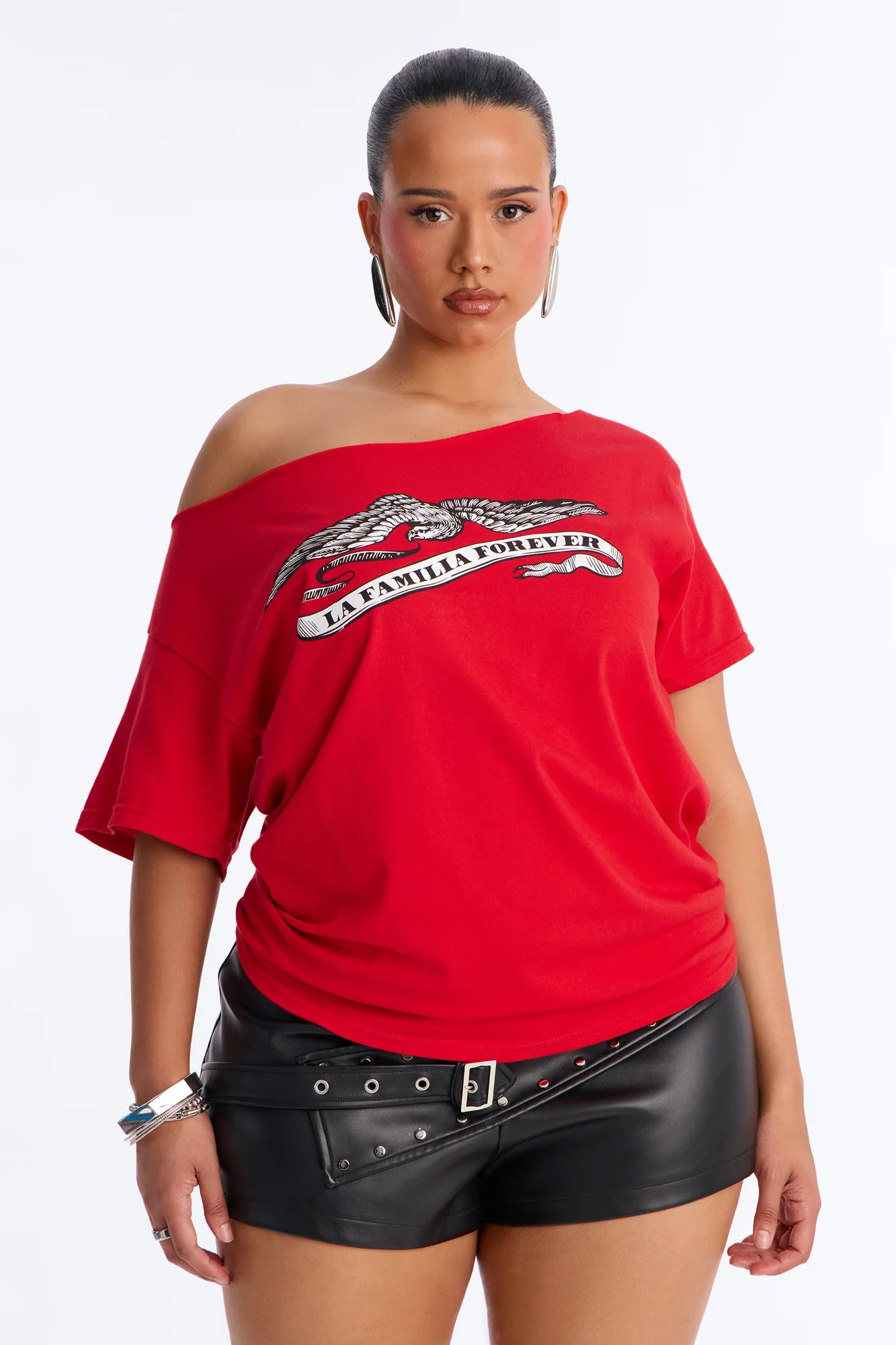 La Familia Forever Eagles Off Shoulder Top - Red - Image 6