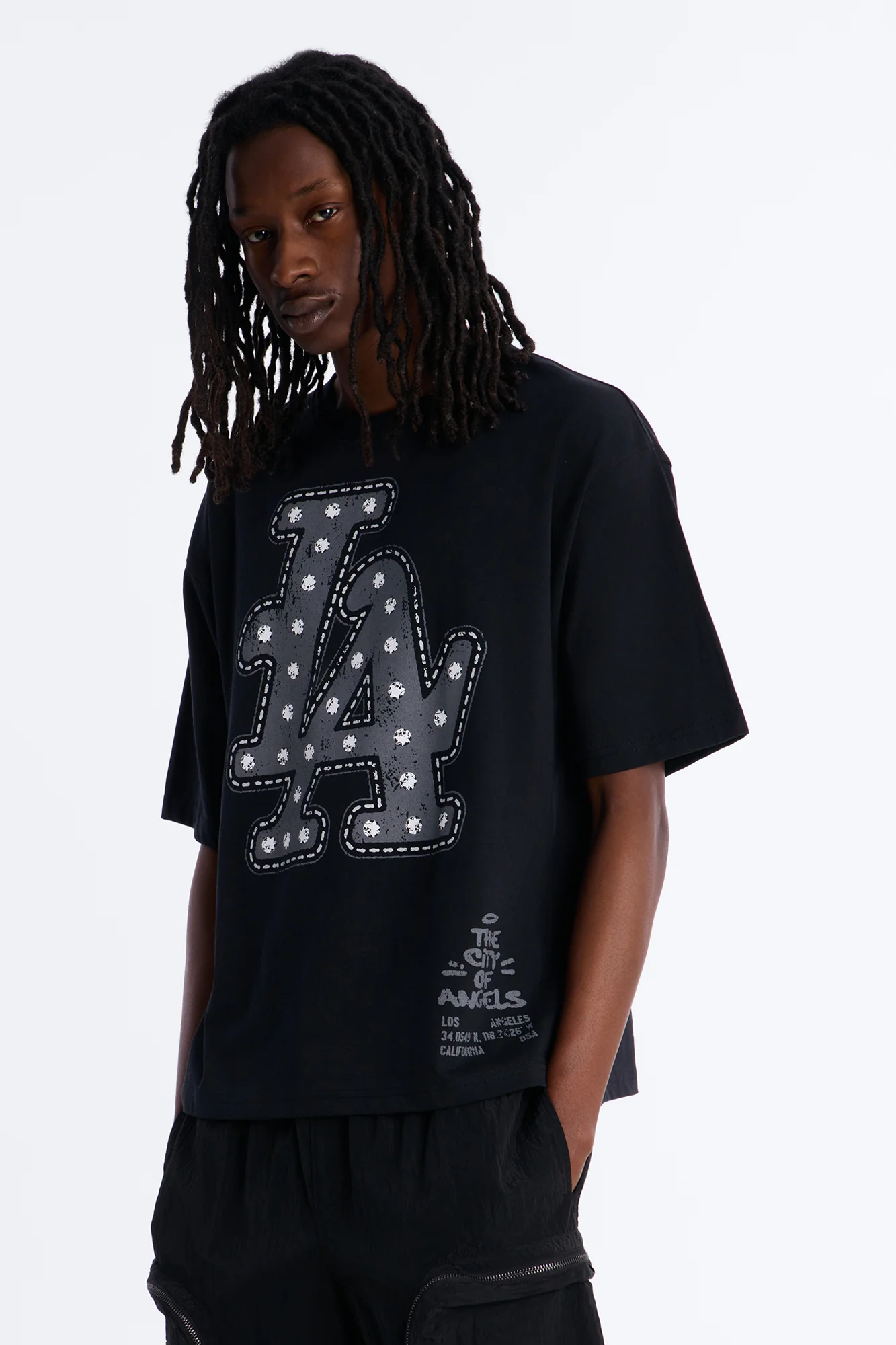 LA Hustle District Boxy Short Sleeve Tee - Black