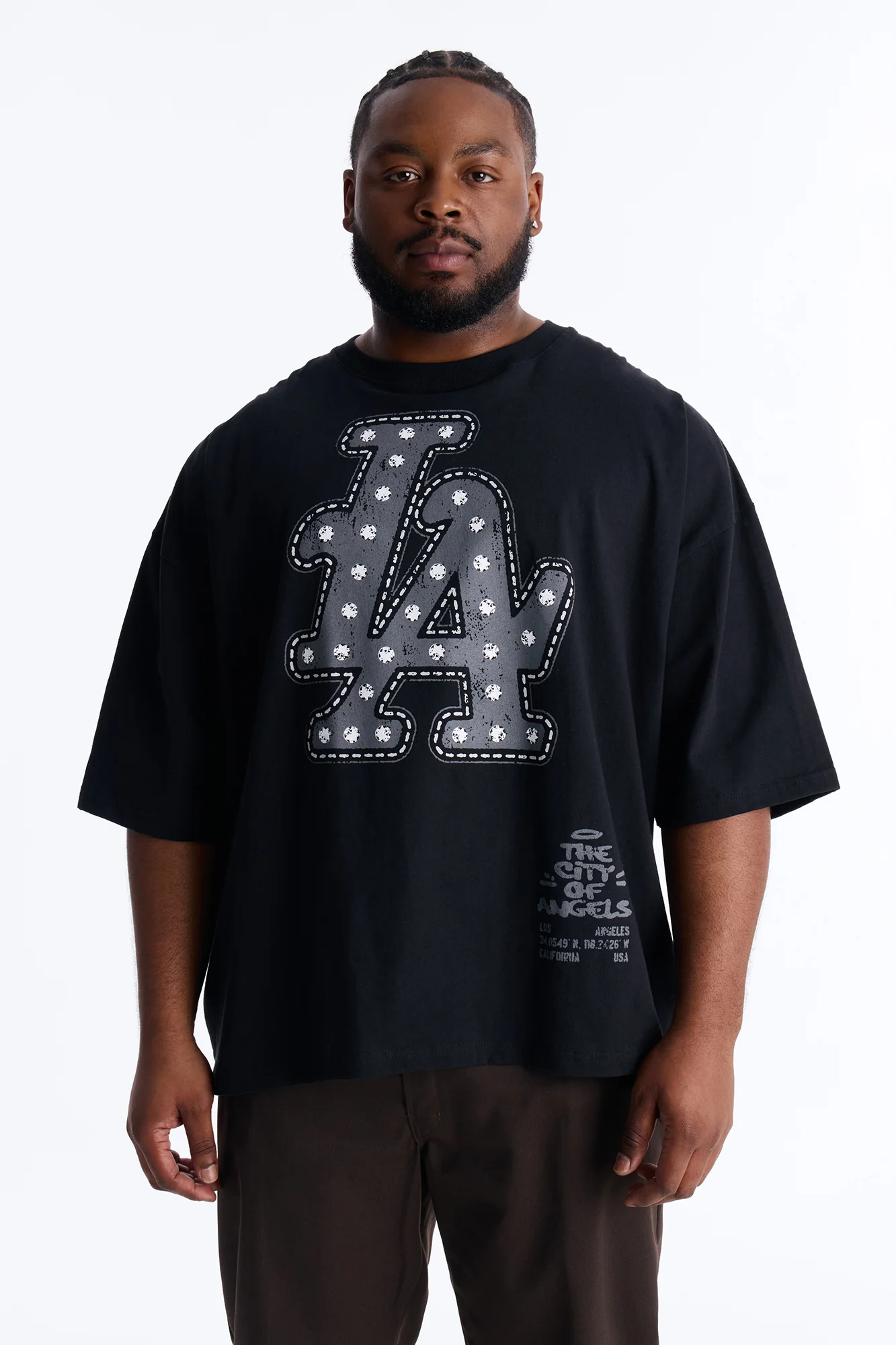 LA Hustle District Boxy Short Sleeve Tee - Black - Image 4