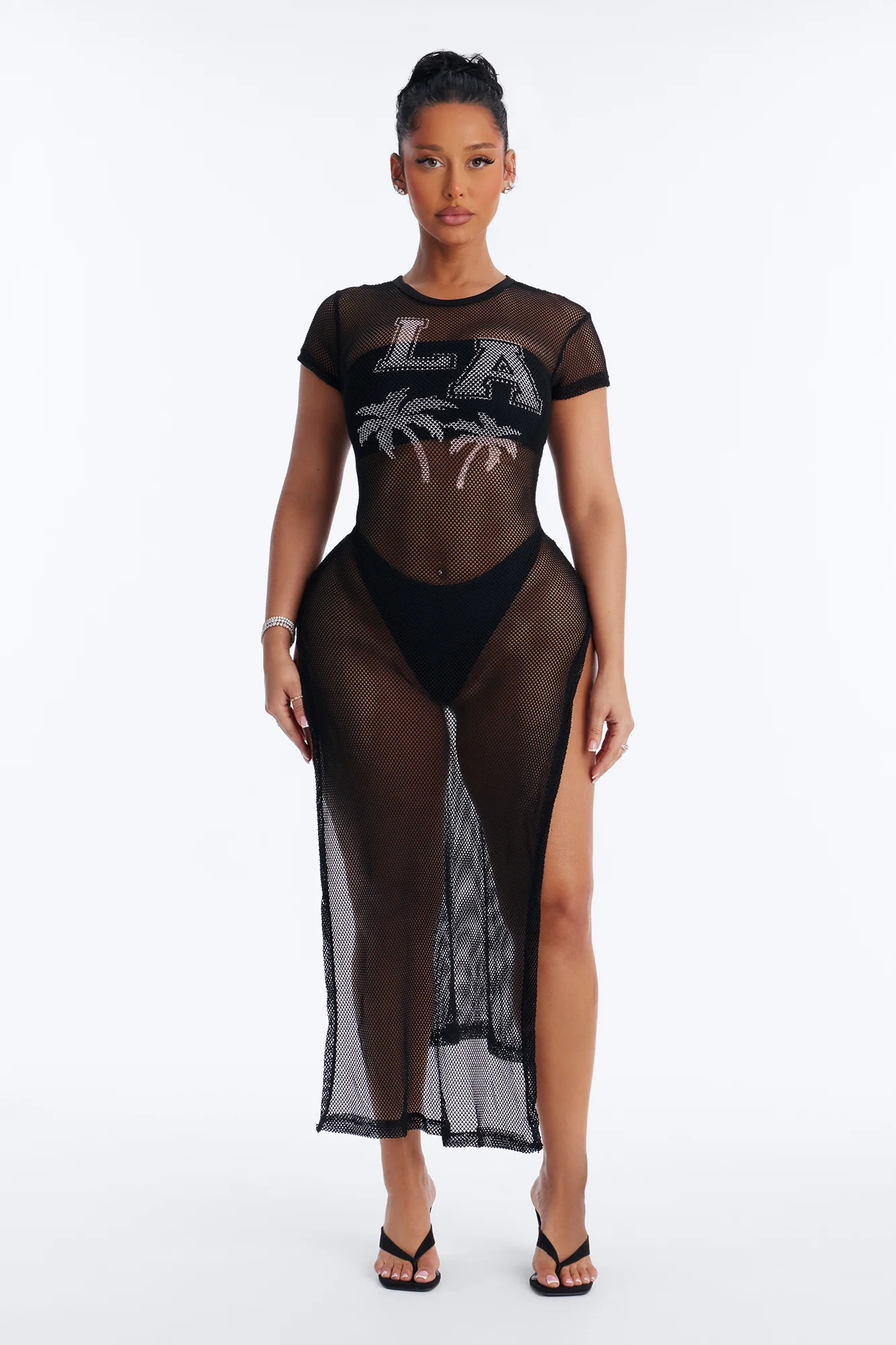 LA Nights Fishnet Cover Up Dress - Black