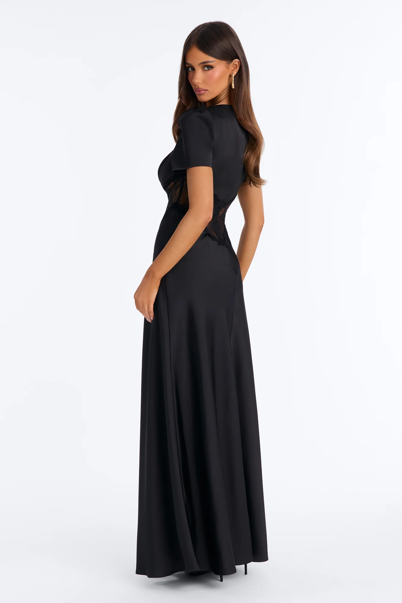 Lace Daydream Satin Maxi Dress - Black - Image 4