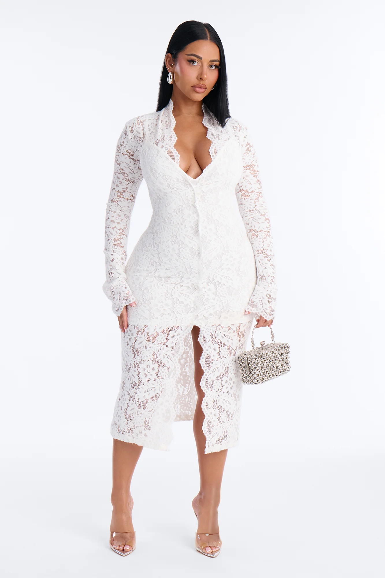Lace Is More Long Sleeve Lace Midi Dress - White