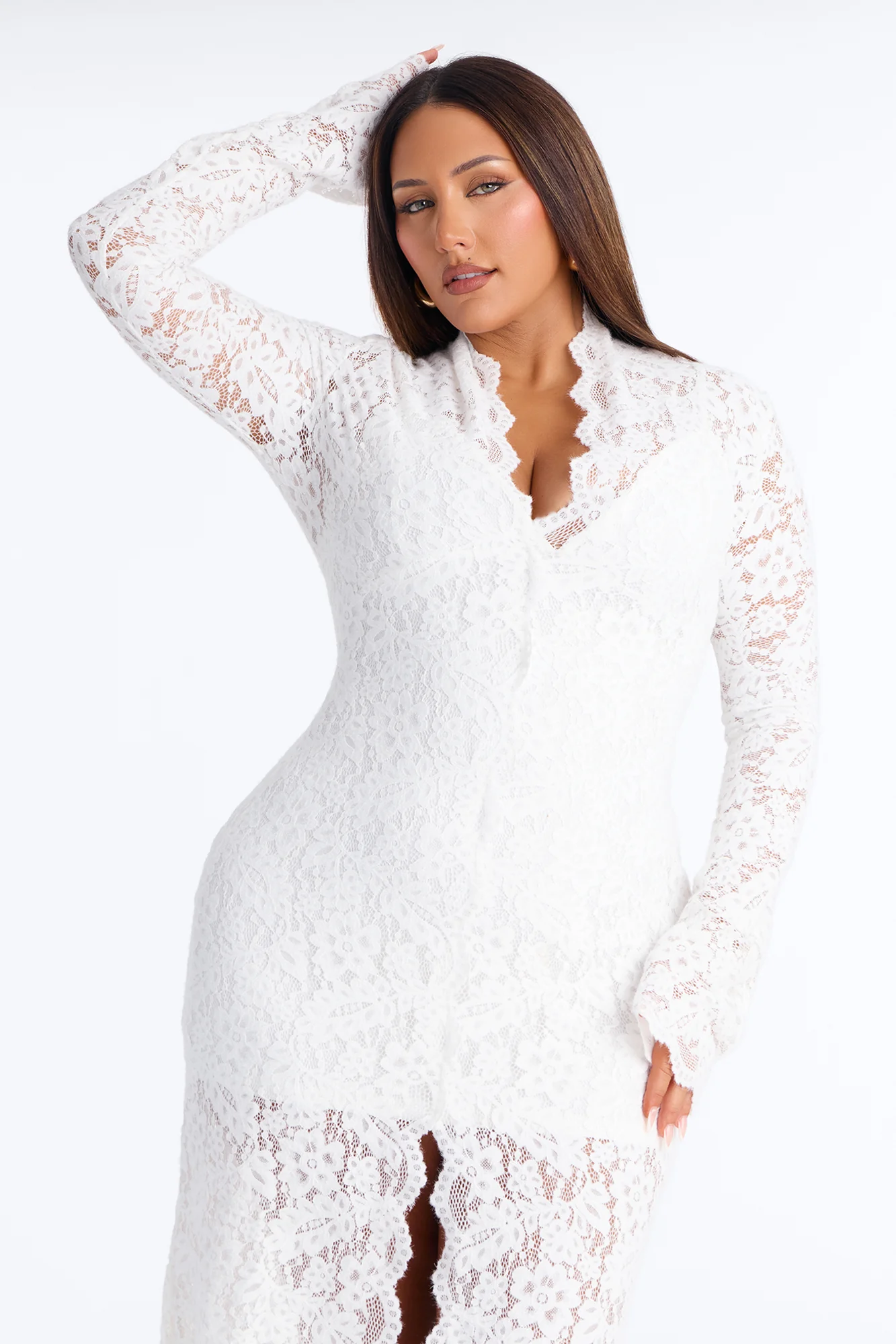 Lace Is More Long Sleeve Lace Midi Dress - White - Image 6