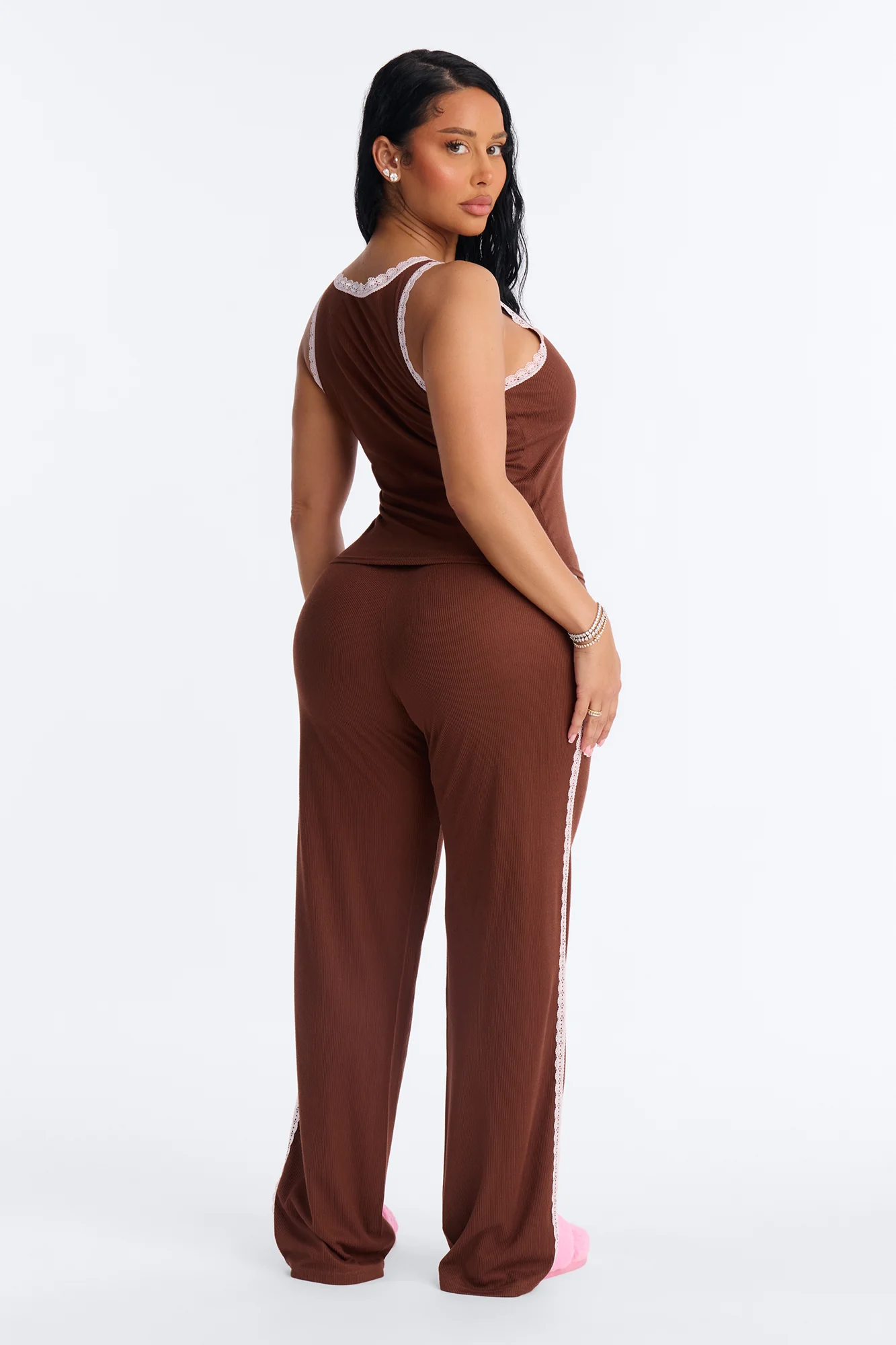 Lace Me Up PJ Pant Set - Brown/combo - Image 4