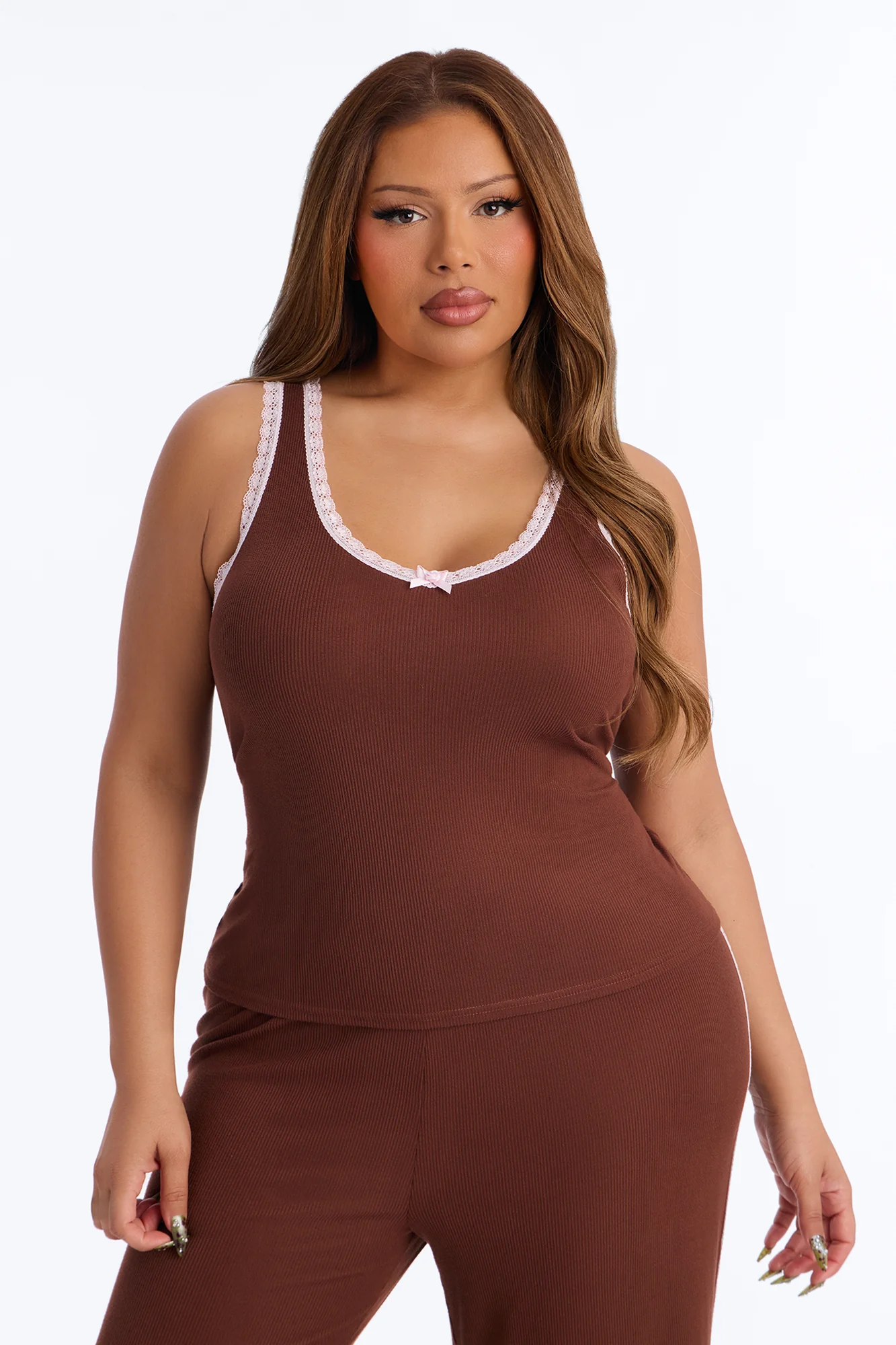Lace Me Up PJ Pant Set - Brown/combo - Image 6