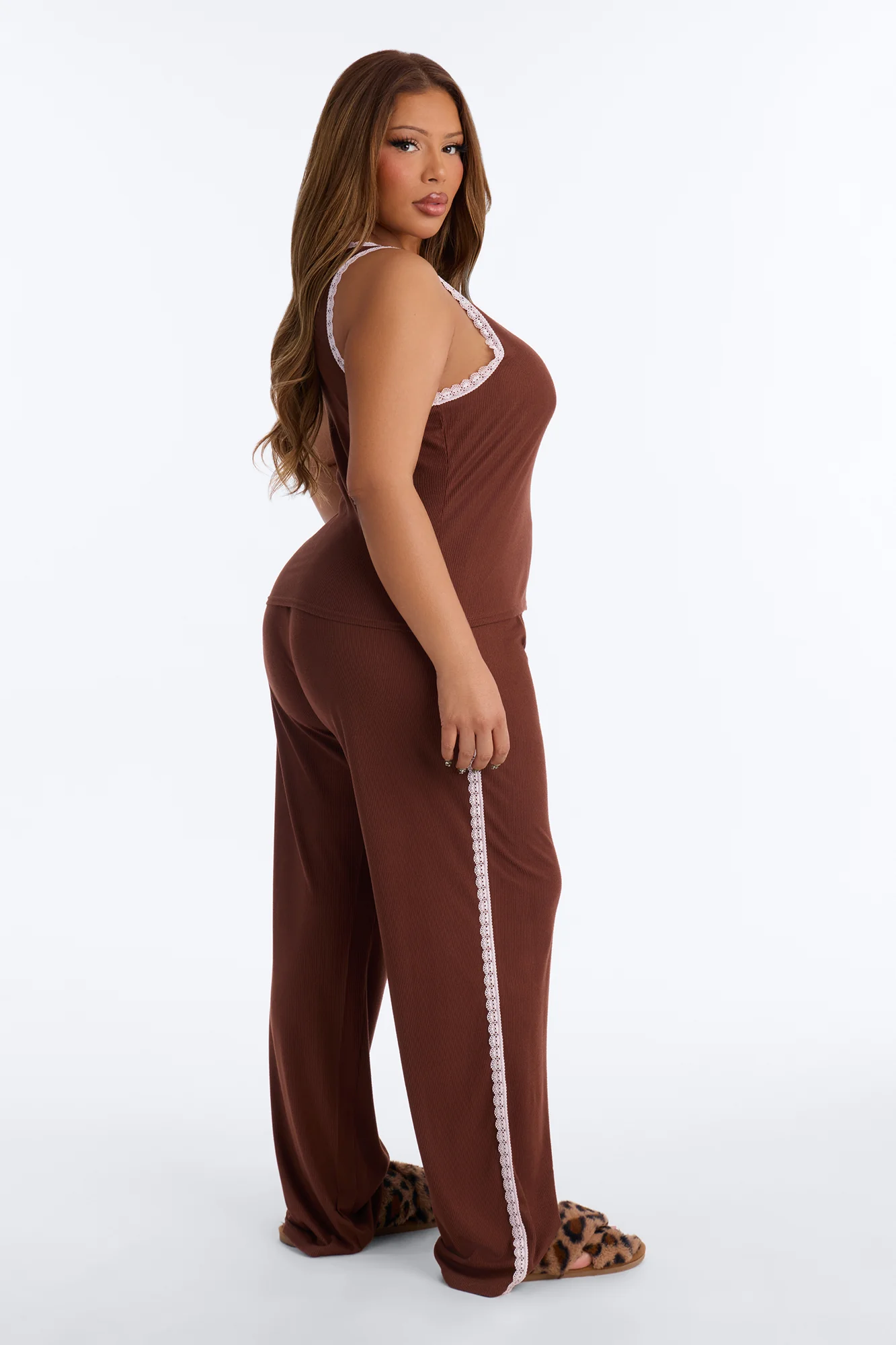 Lace Me Up PJ Pant Set - Brown/combo - Image 8