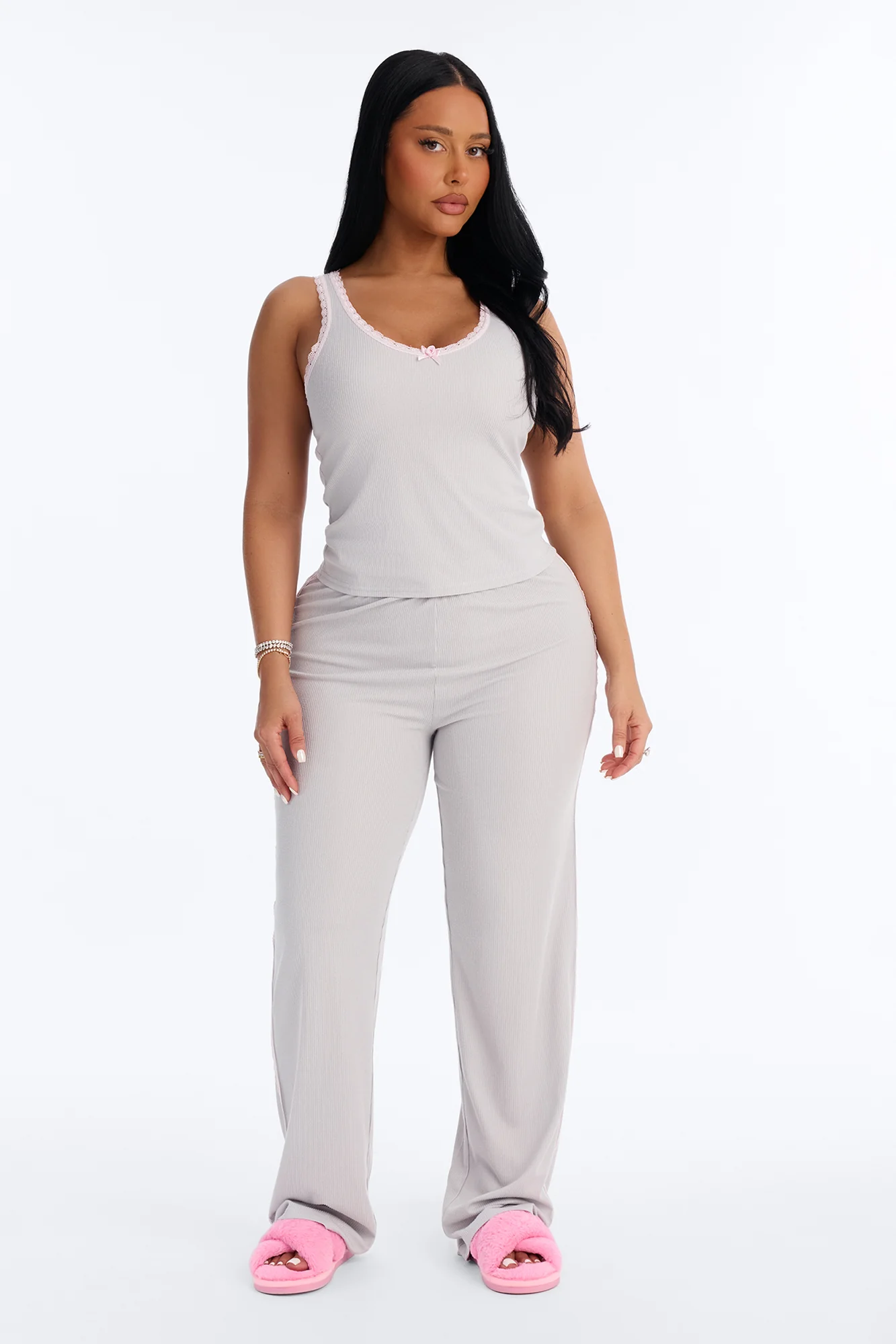 Lace Me Up PJ Pant Set - Grey/combo