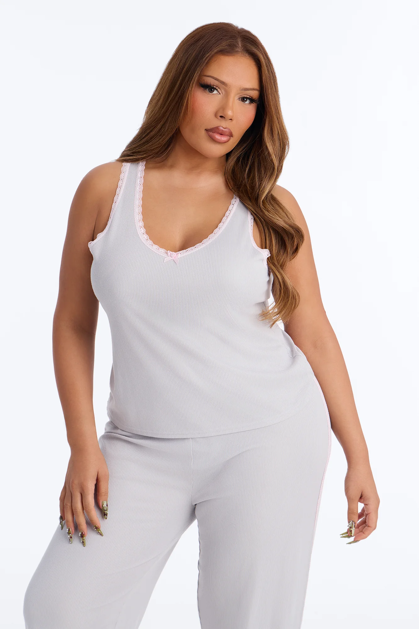 Lace Me Up PJ Pant Set - Grey/combo - Image 6