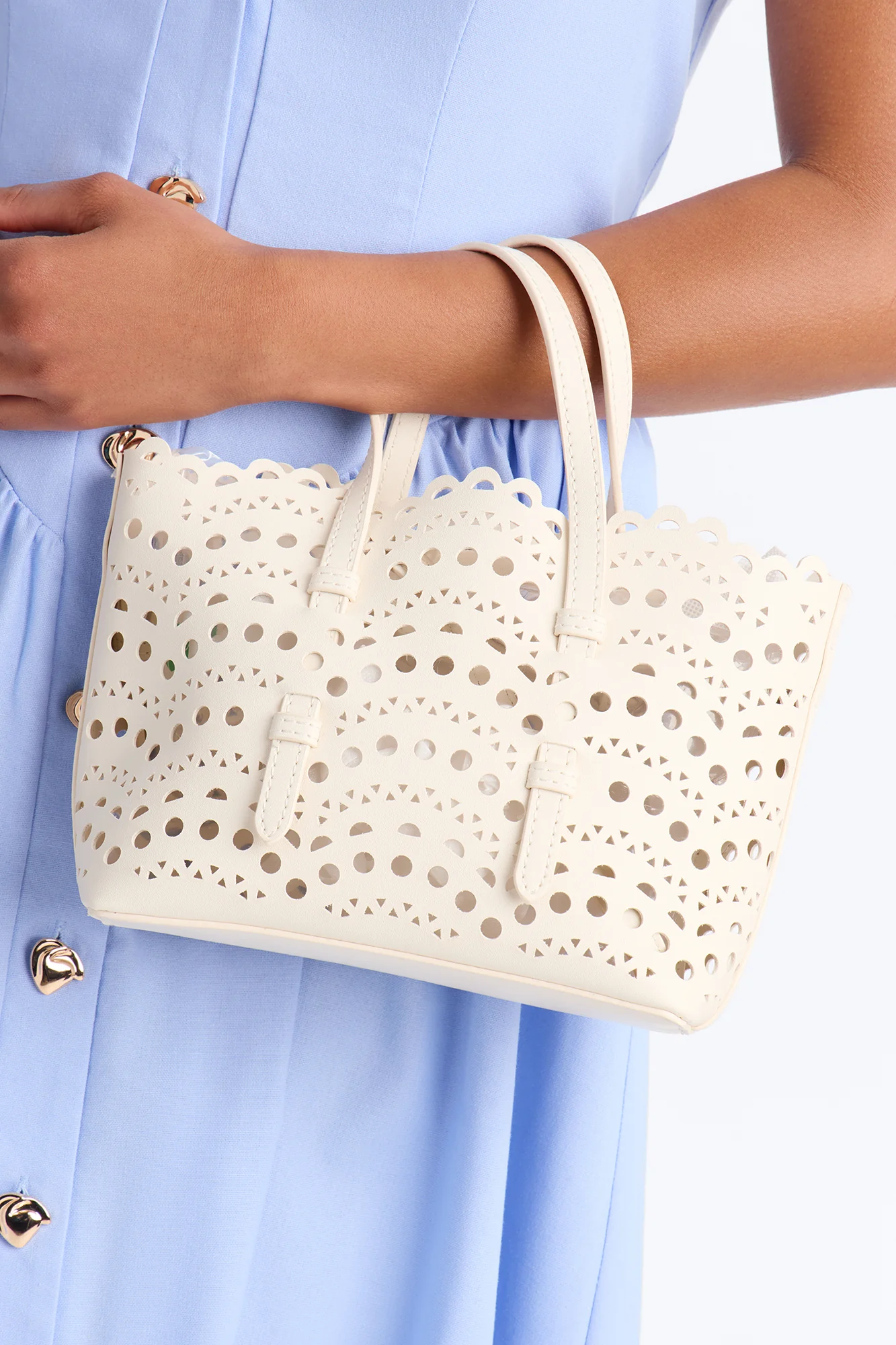 Lace On Faux Leather Crossbody Bag - Ivory