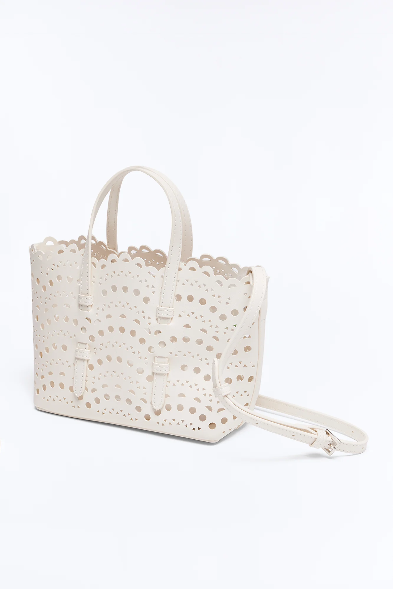 Lace On Faux Leather Crossbody Bag - Ivory - Image 4