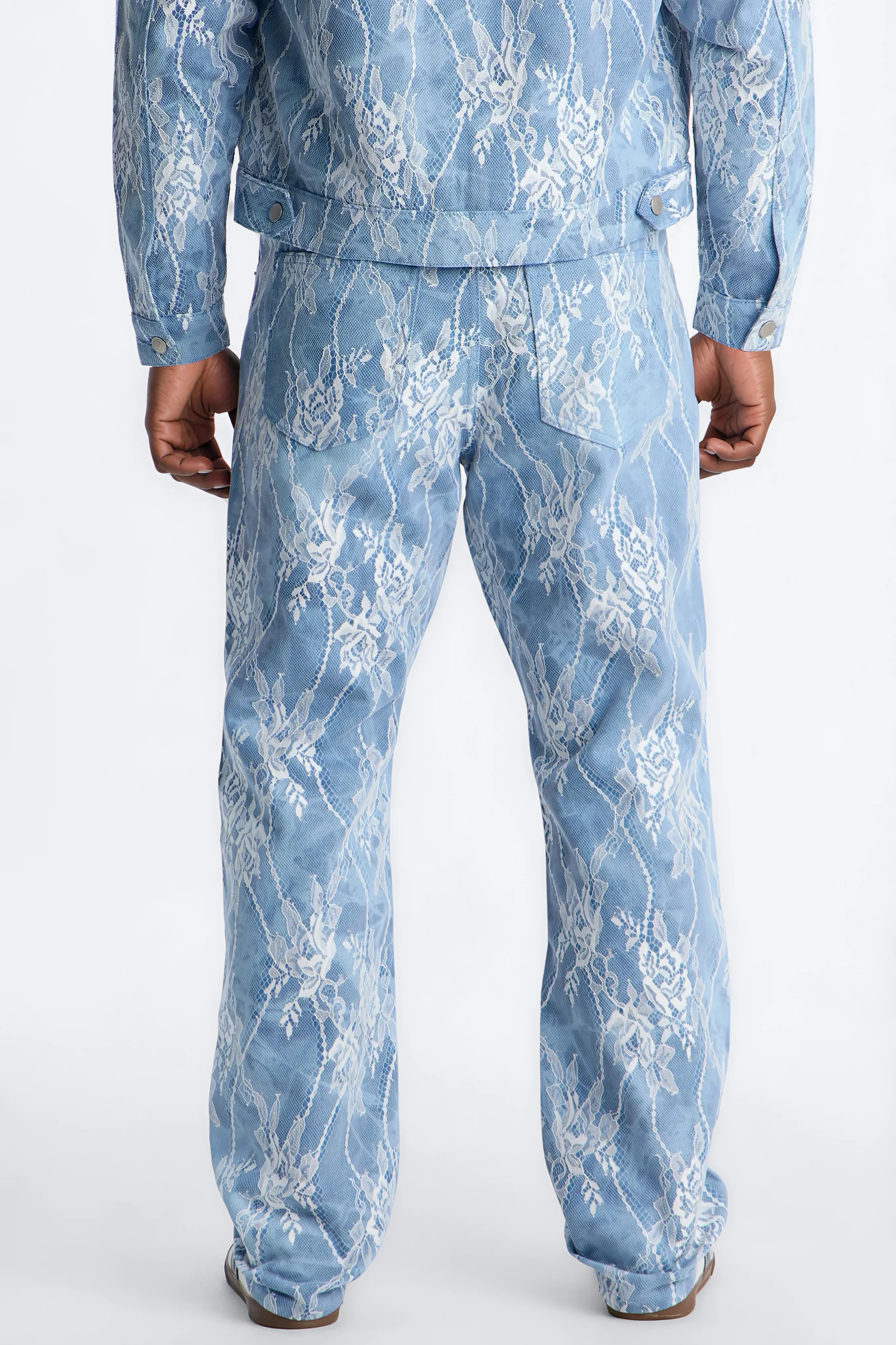 Lace Overlay Straight Jeans - Medium Blue Wash - Image 3