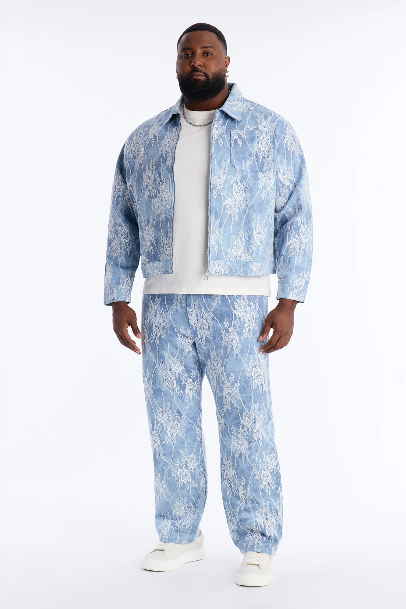 Lace Overlay Straight Jeans - Medium Blue Wash - Image 5