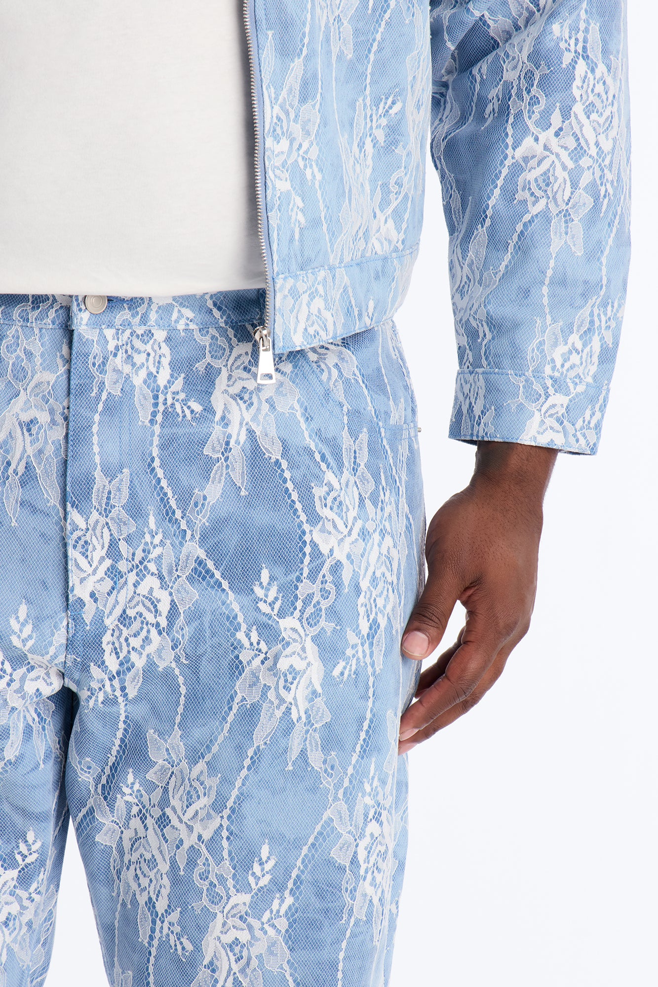 Lace Overlay Straight Jeans - Medium Blue Wash - Image 6