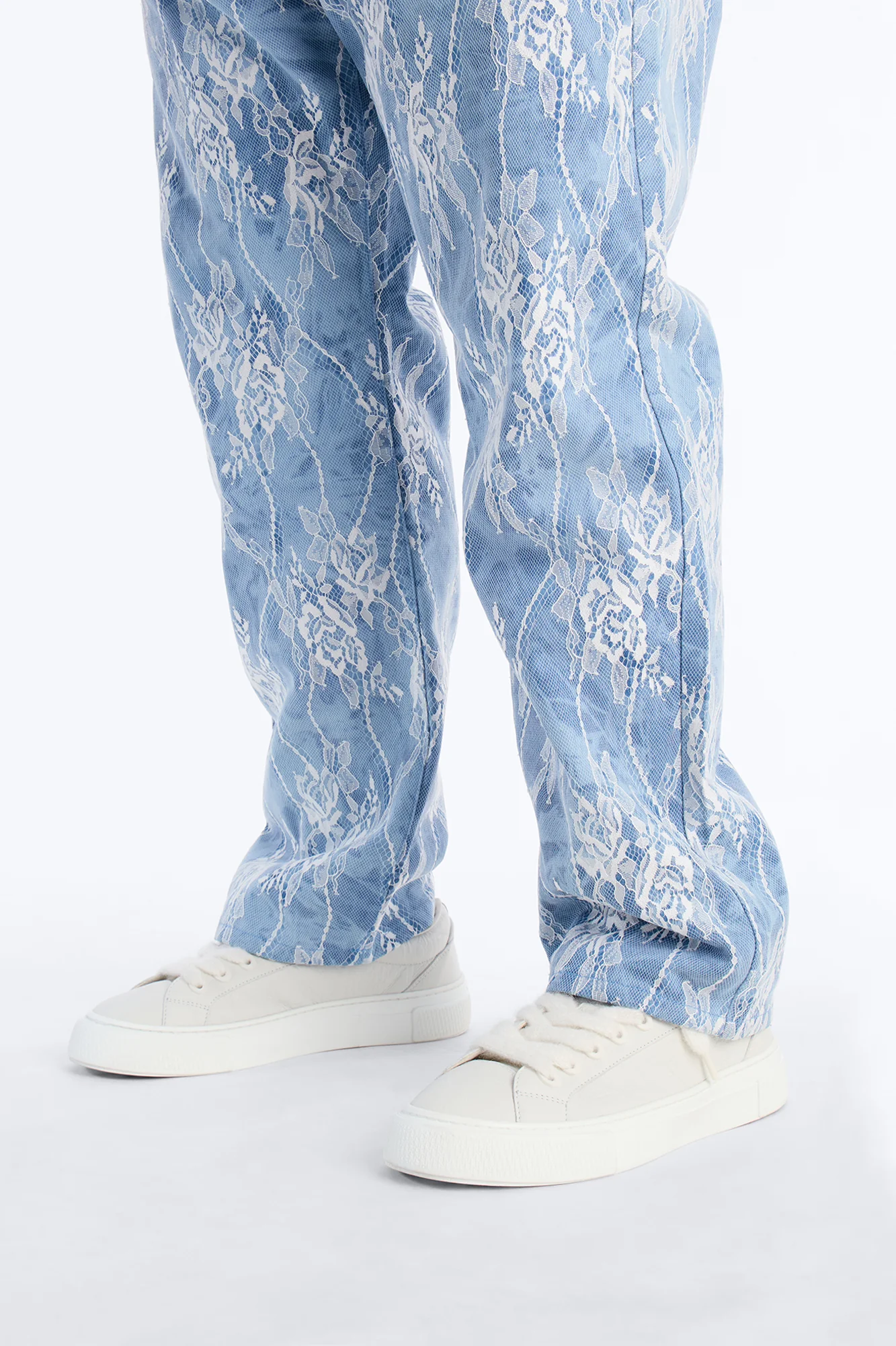 Lace Overlay Straight Jeans - Medium Blue Wash - Image 7