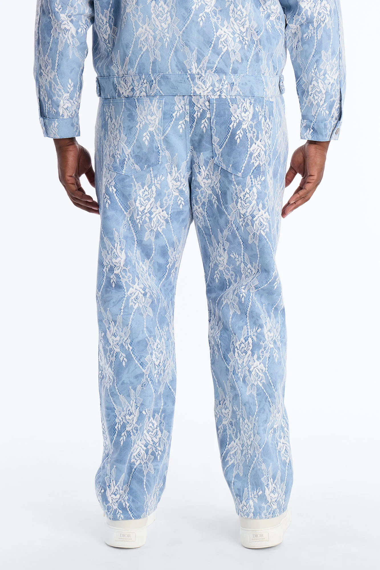Lace Overlay Straight Jeans - Medium Blue Wash - Image 8