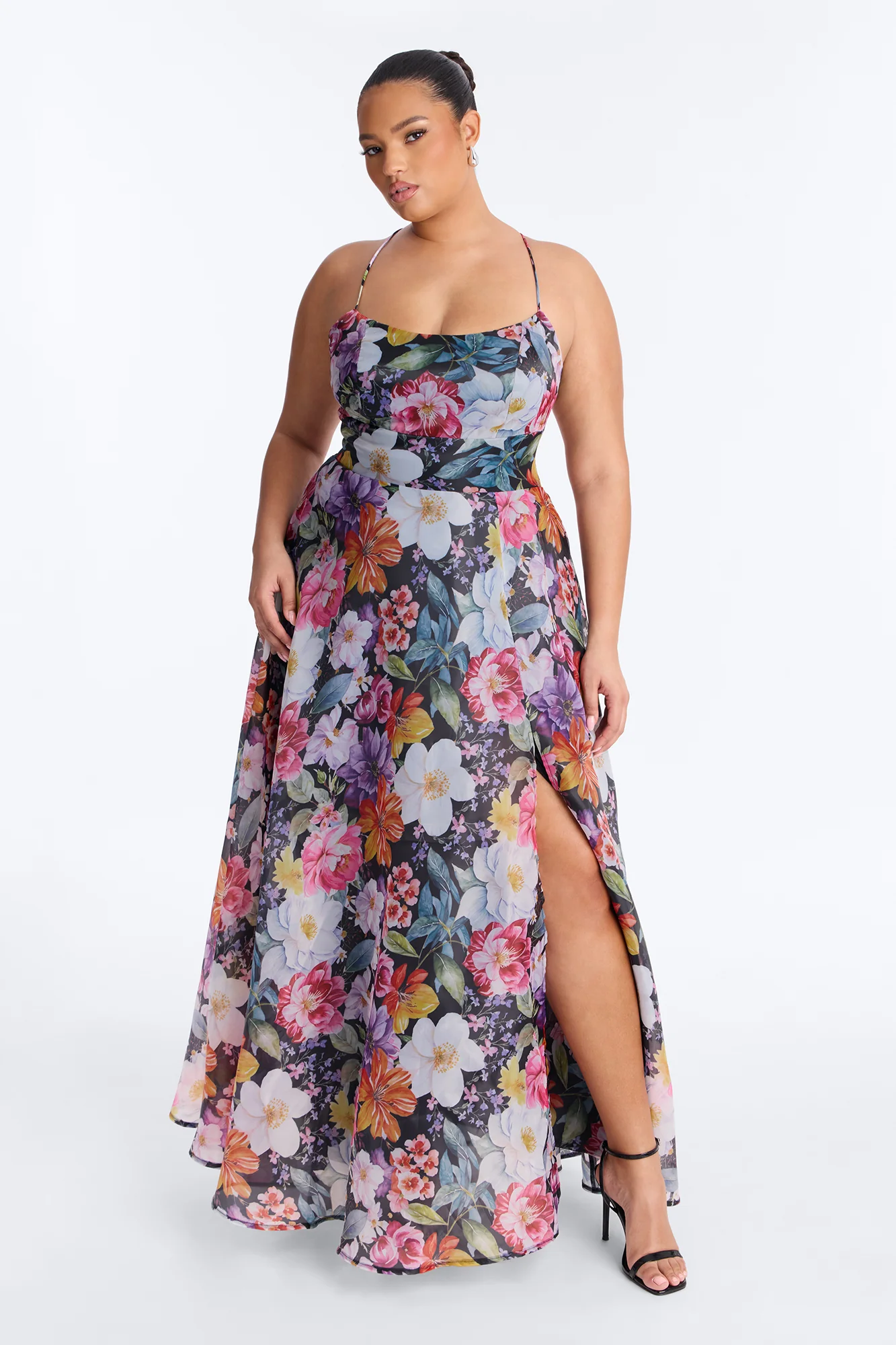 Lacey Floral Organza Gown - Black/combo - Image 5