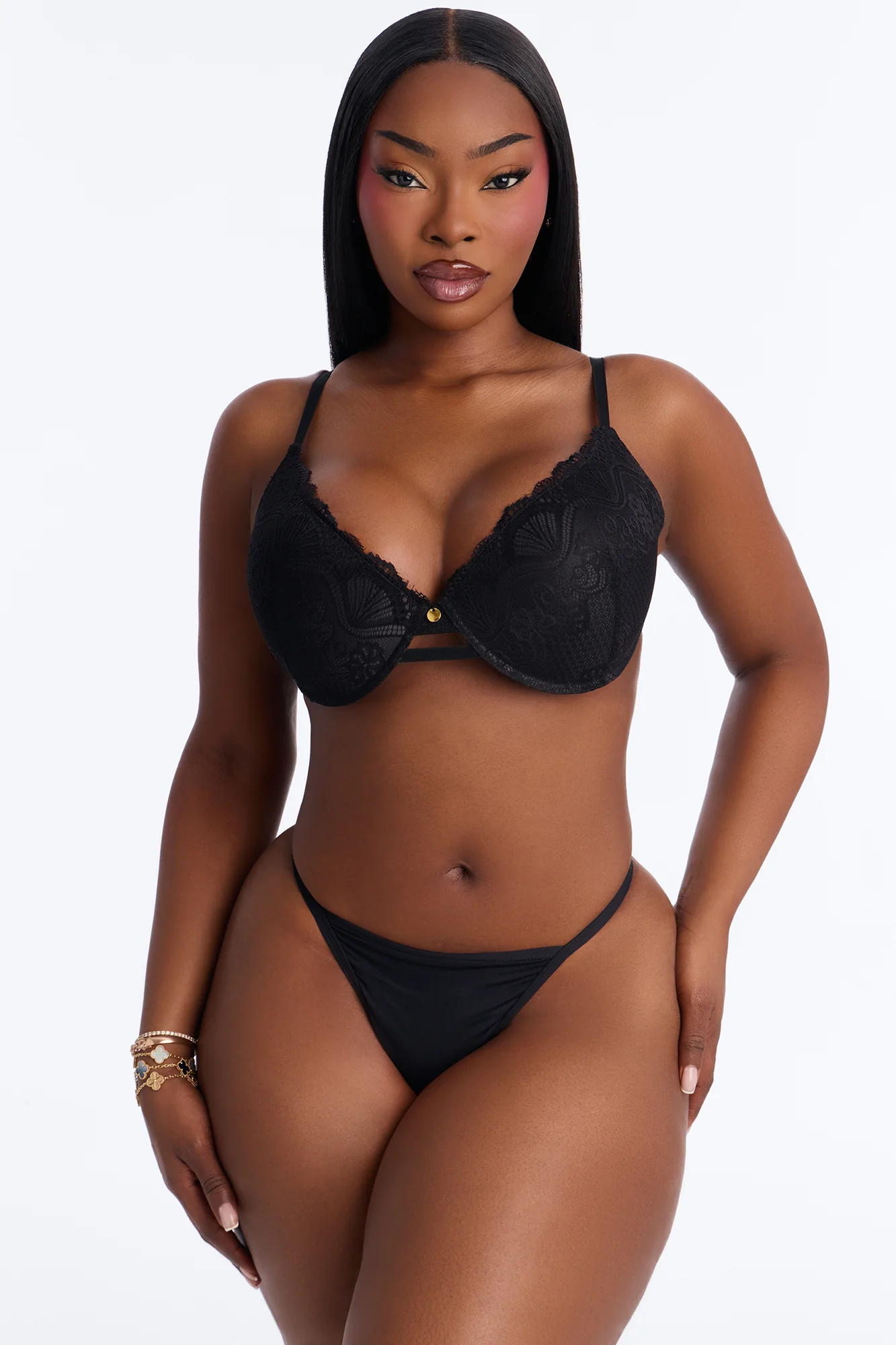 Lacey Lift Deep Plunge Push Up Lace Bra - Black - Image 6