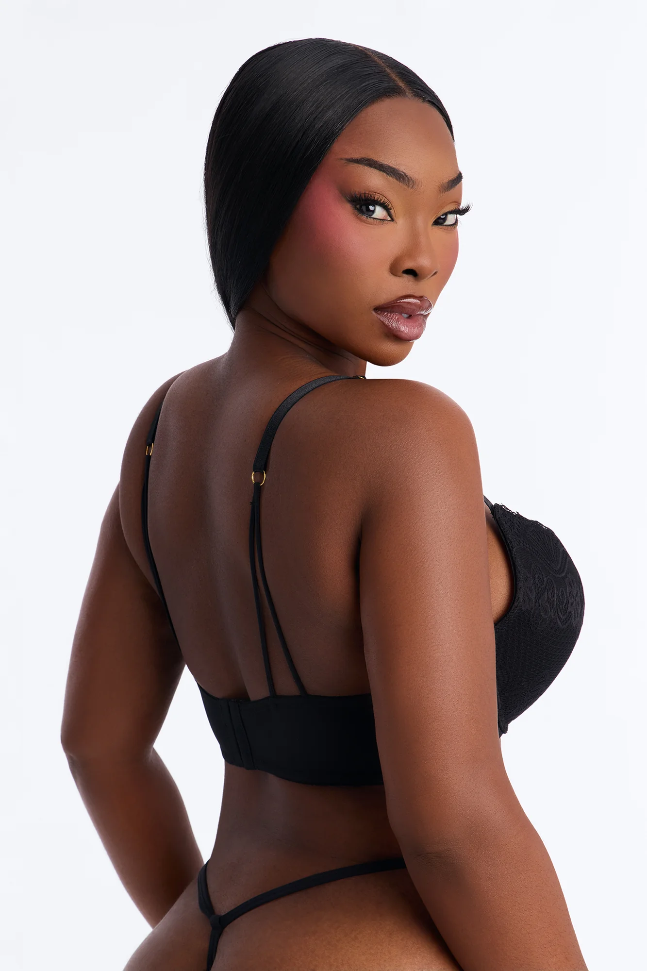 Lacey Lift Deep Plunge Push Up Lace Bra - Black - Image 7