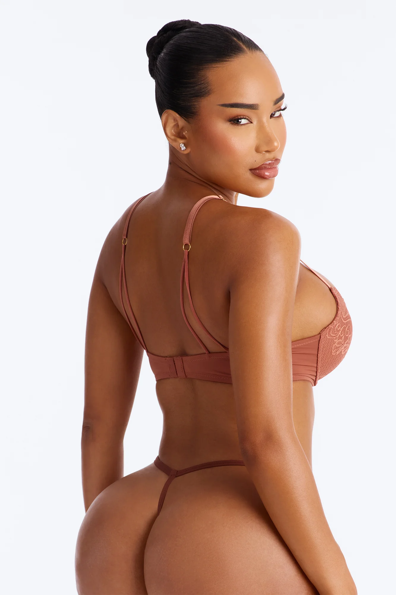 Lacey Lift Deep Plunge Push Up Lace Bra - Tan - Image 4