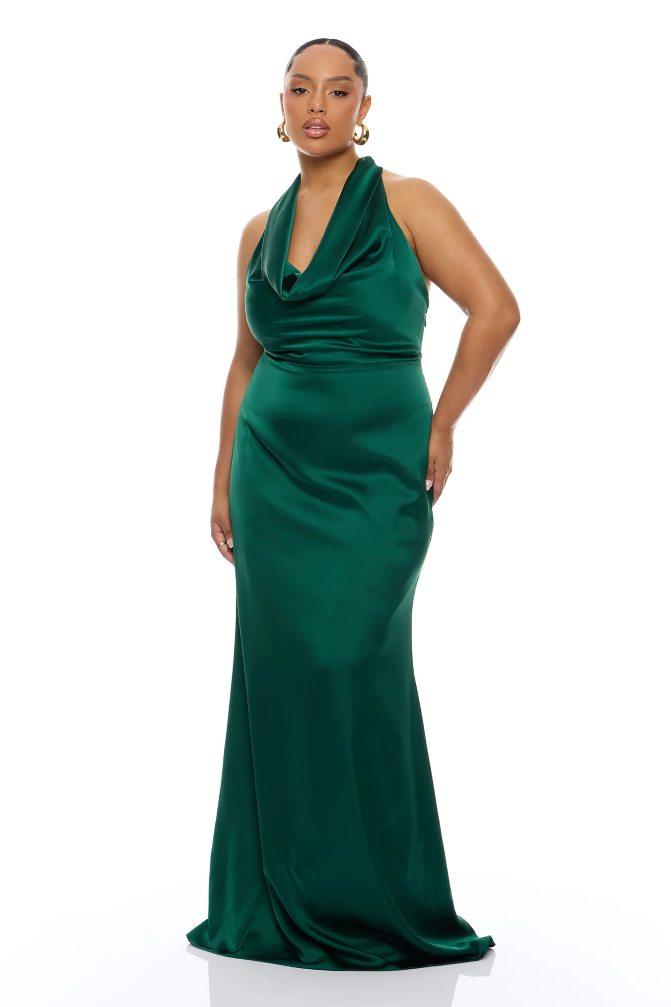 Laena Satin Draped Maxi Dress - Hunter Green - Image 5