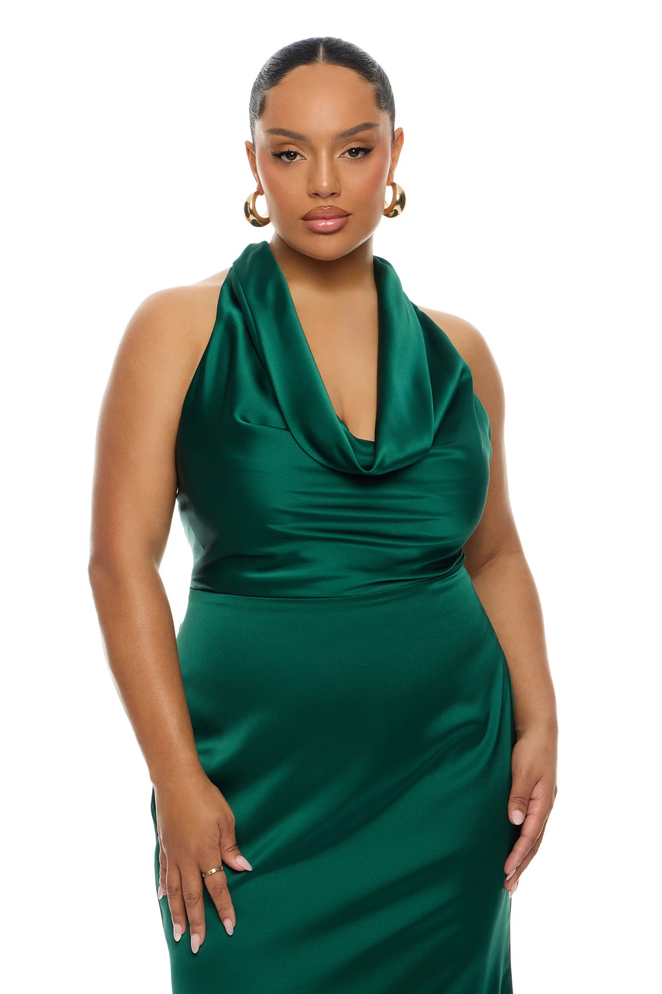 Laena Satin Draped Maxi Dress - Hunter Green - Image 6