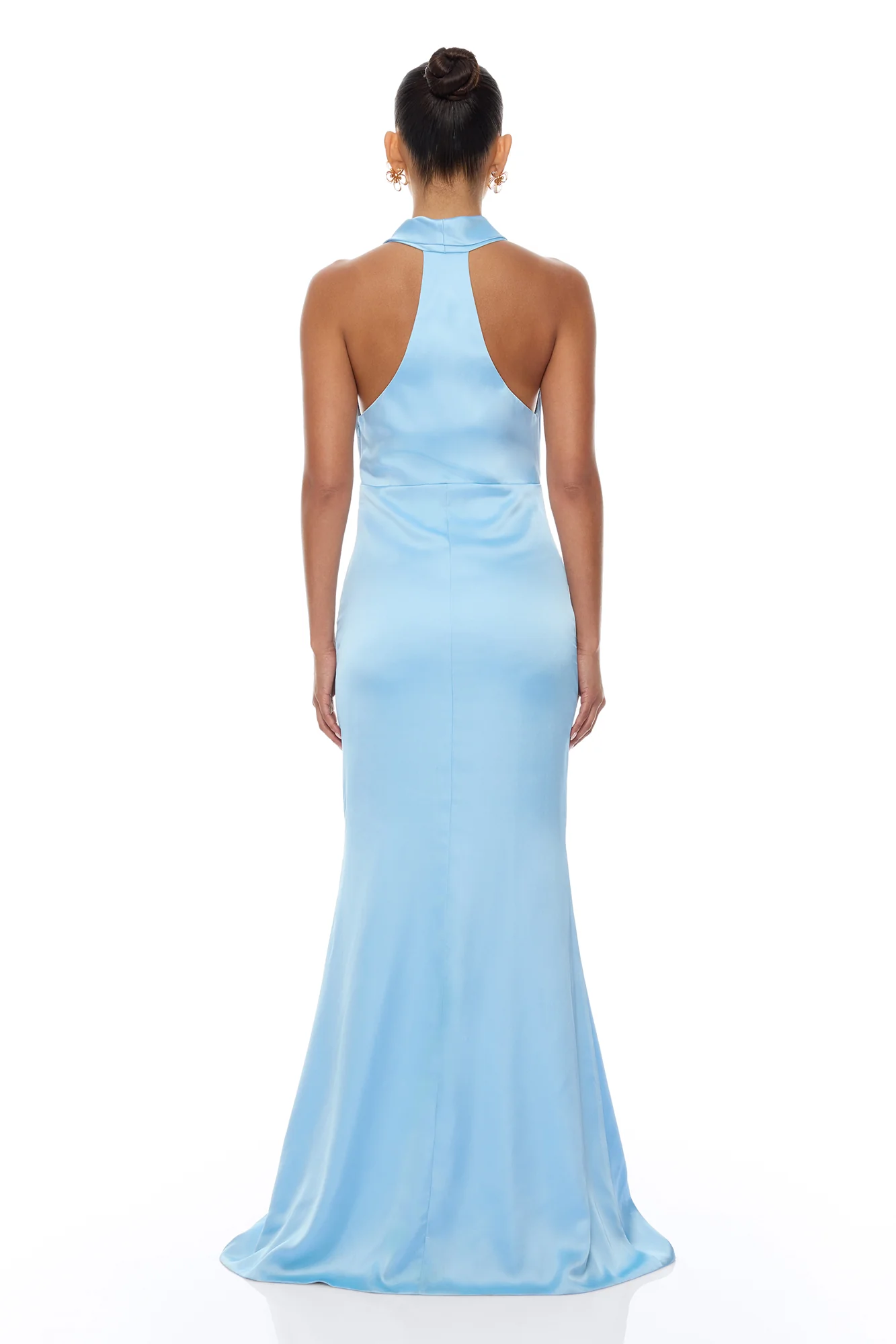 Laena Satin Draped Maxi Dress - Light Blue - Image 4