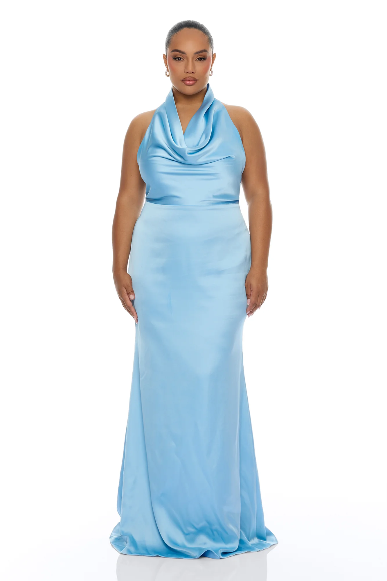 Laena Satin Draped Maxi Dress - Light Blue - Image 7