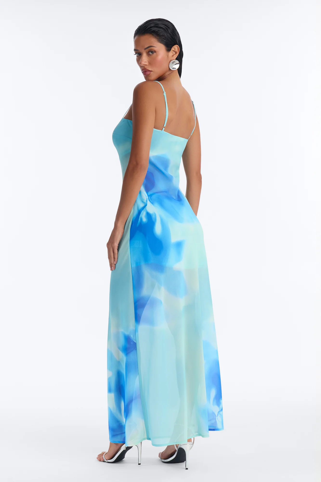 Laila Abstract Floral Chiffon Maxi Dress - Blue - Image 4