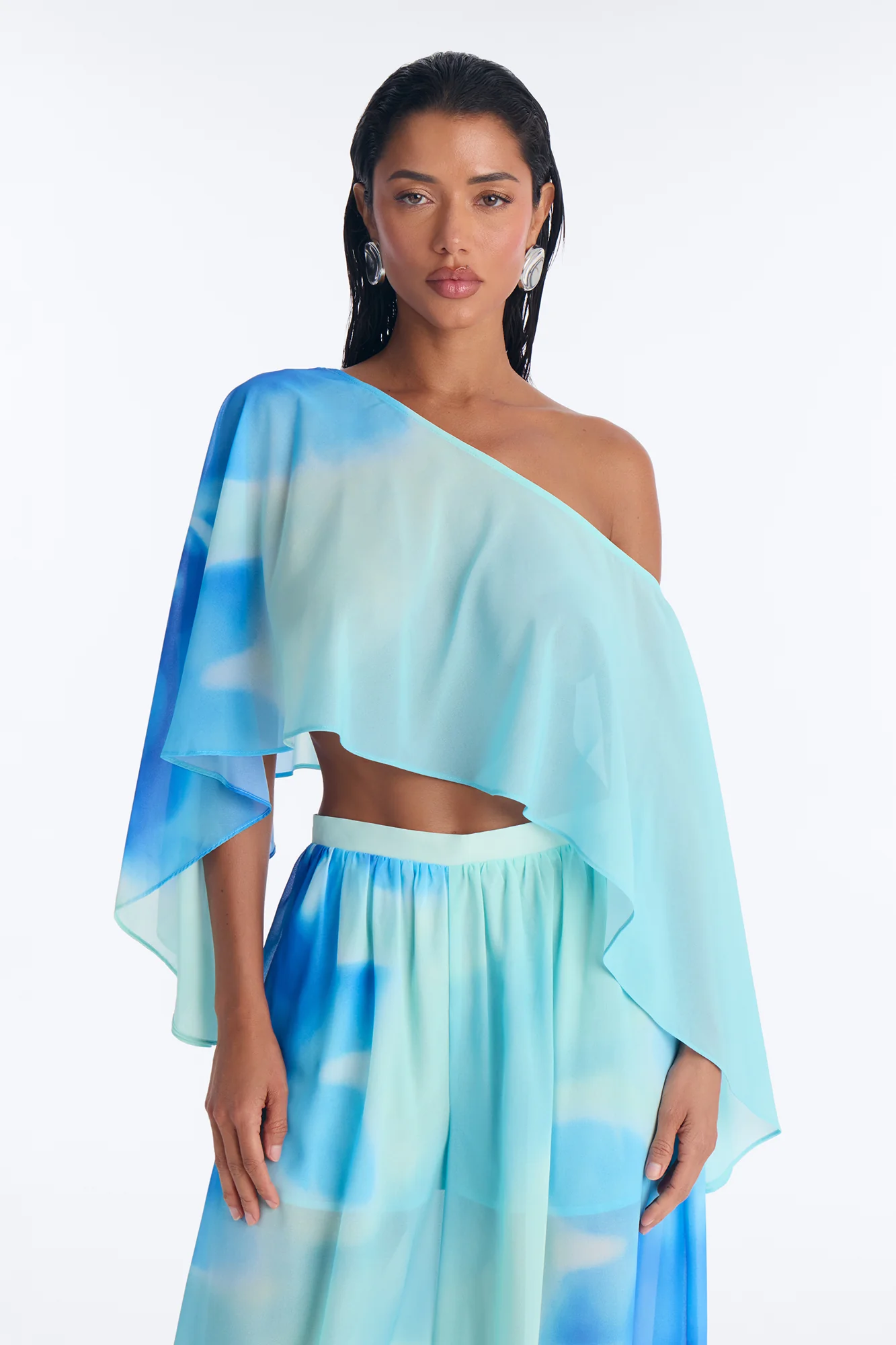Laila Abstract Floral Chiffon Pant Set - Blue - Image 2