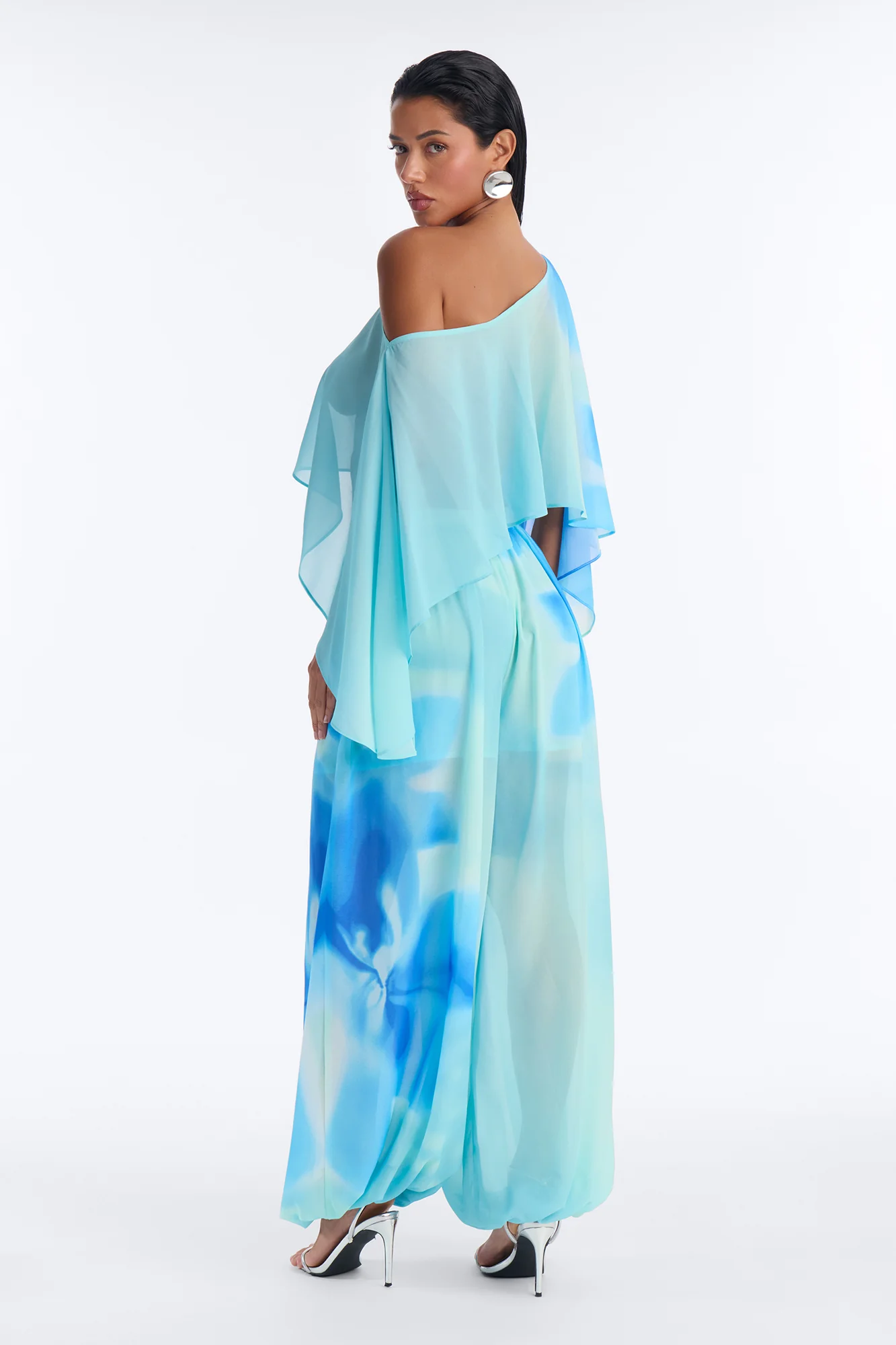 Laila Abstract Floral Chiffon Pant Set - Blue - Image 4