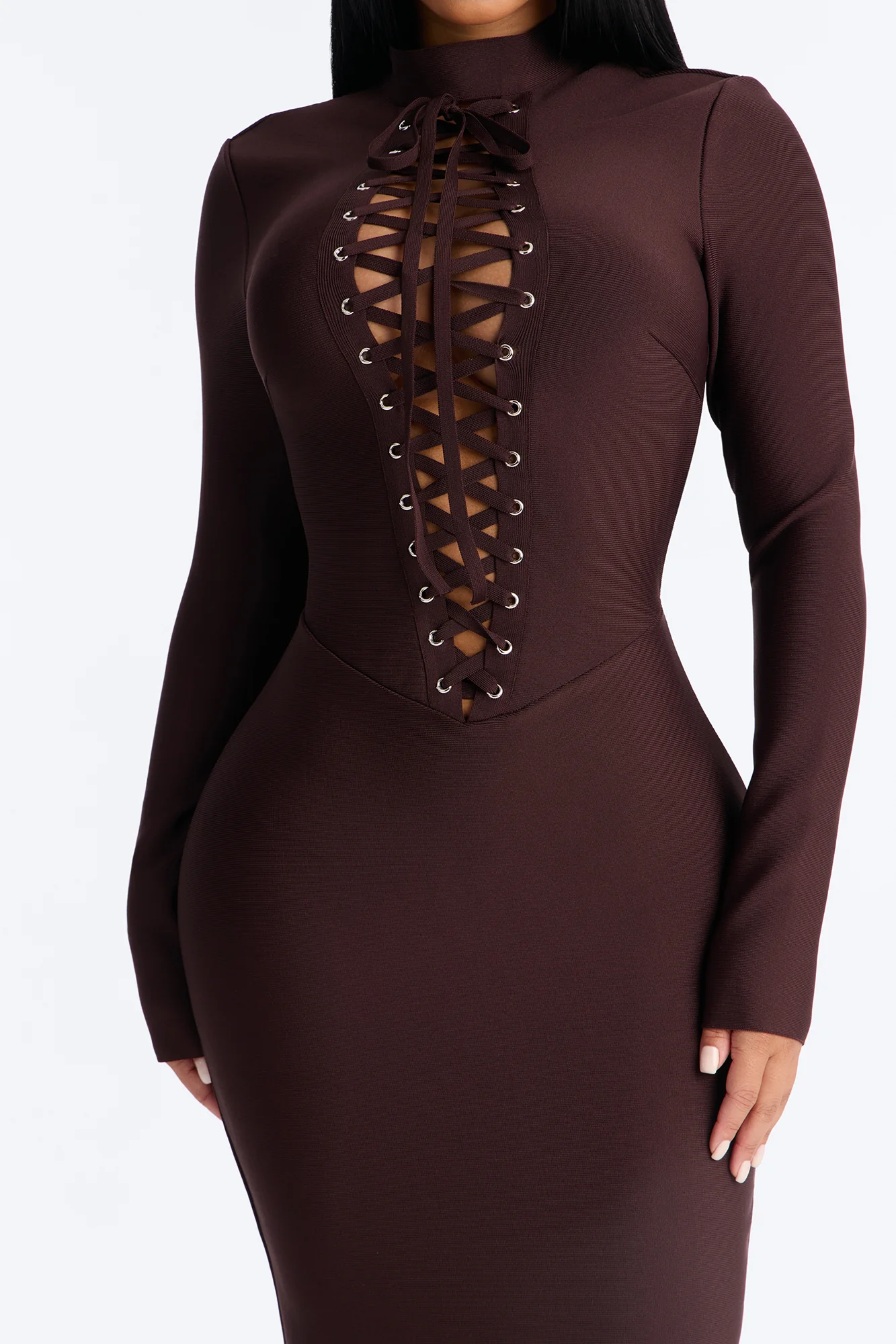 Lana Lace Up Bandage Maxi Dress - Chocolate - Image 3