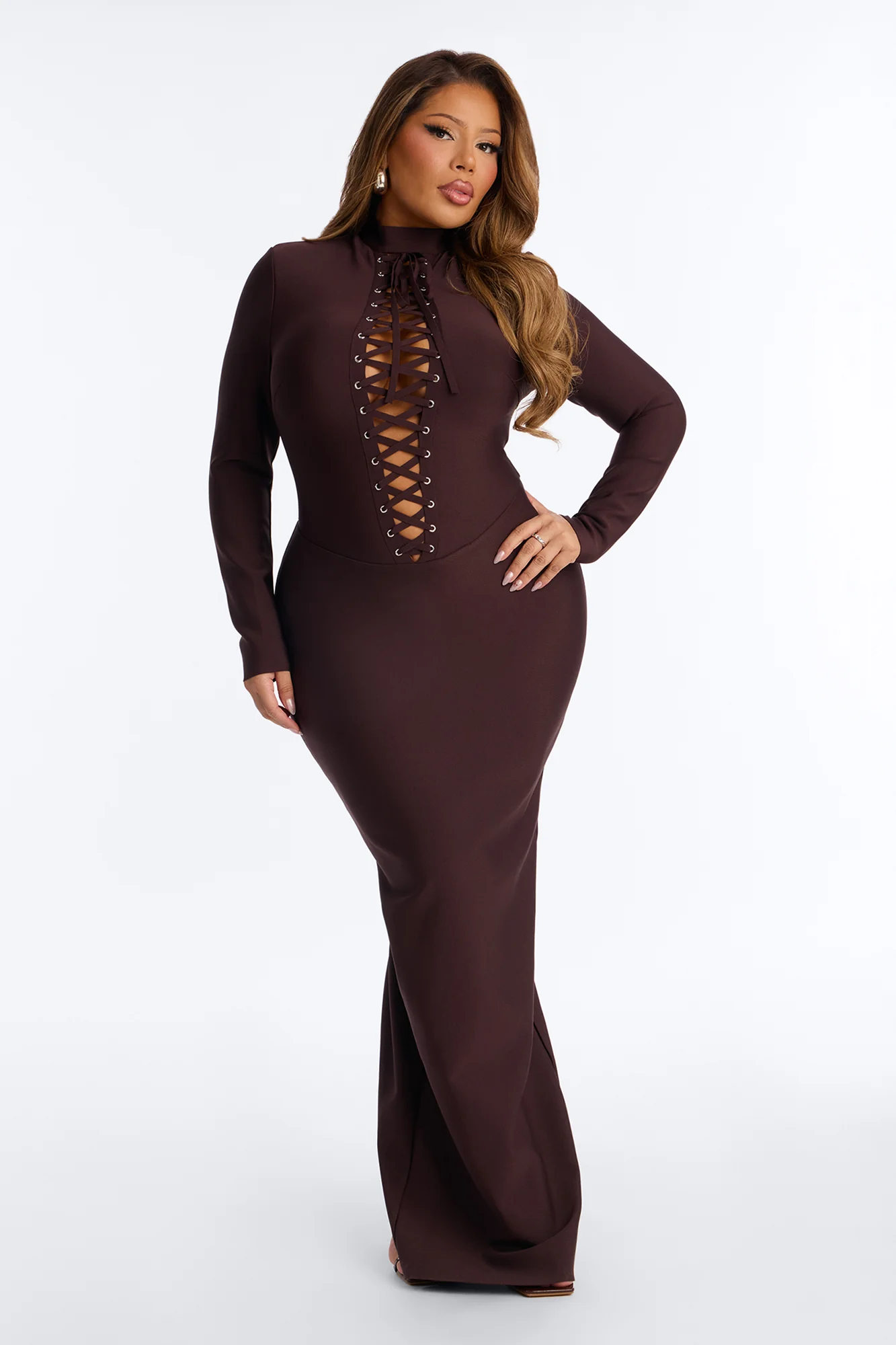 Lana Lace Up Bandage Maxi Dress - Chocolate - Image 5