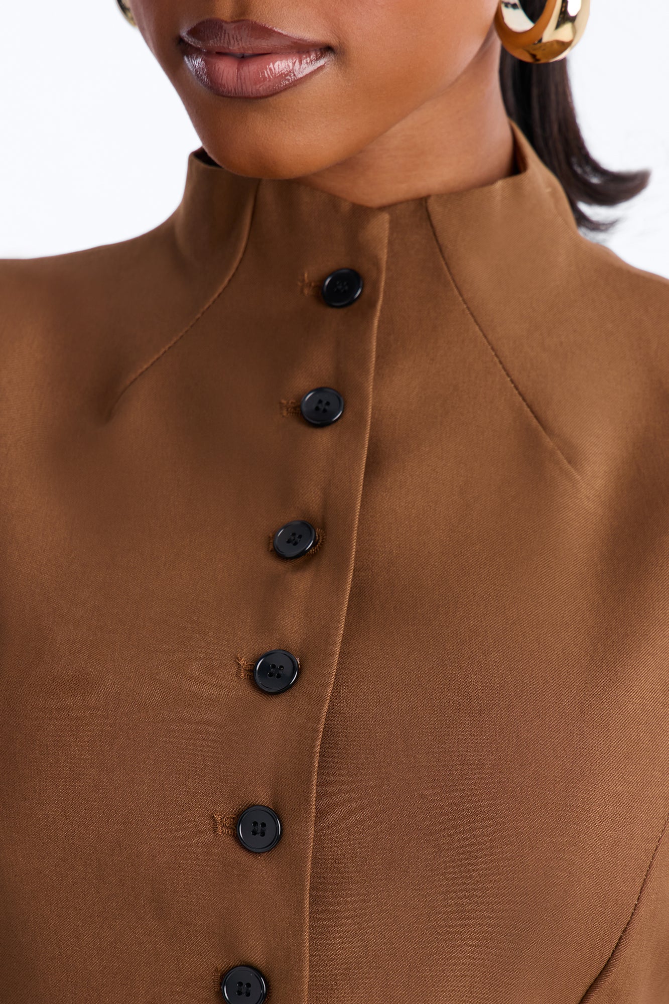 Lana Mock Neck Twill Top - Mocha - Image 3