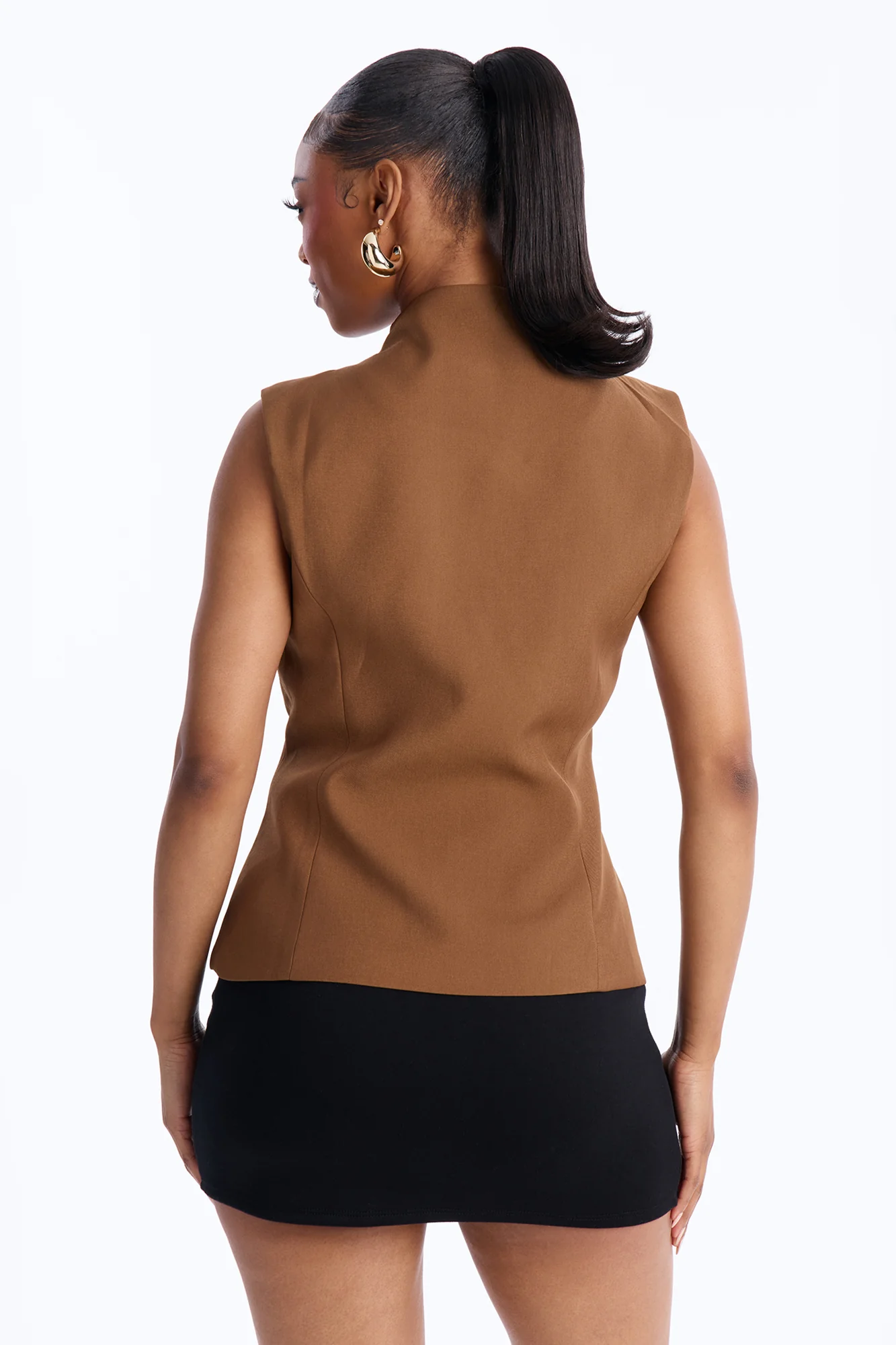 Lana Mock Neck Twill Top - Mocha - Image 4