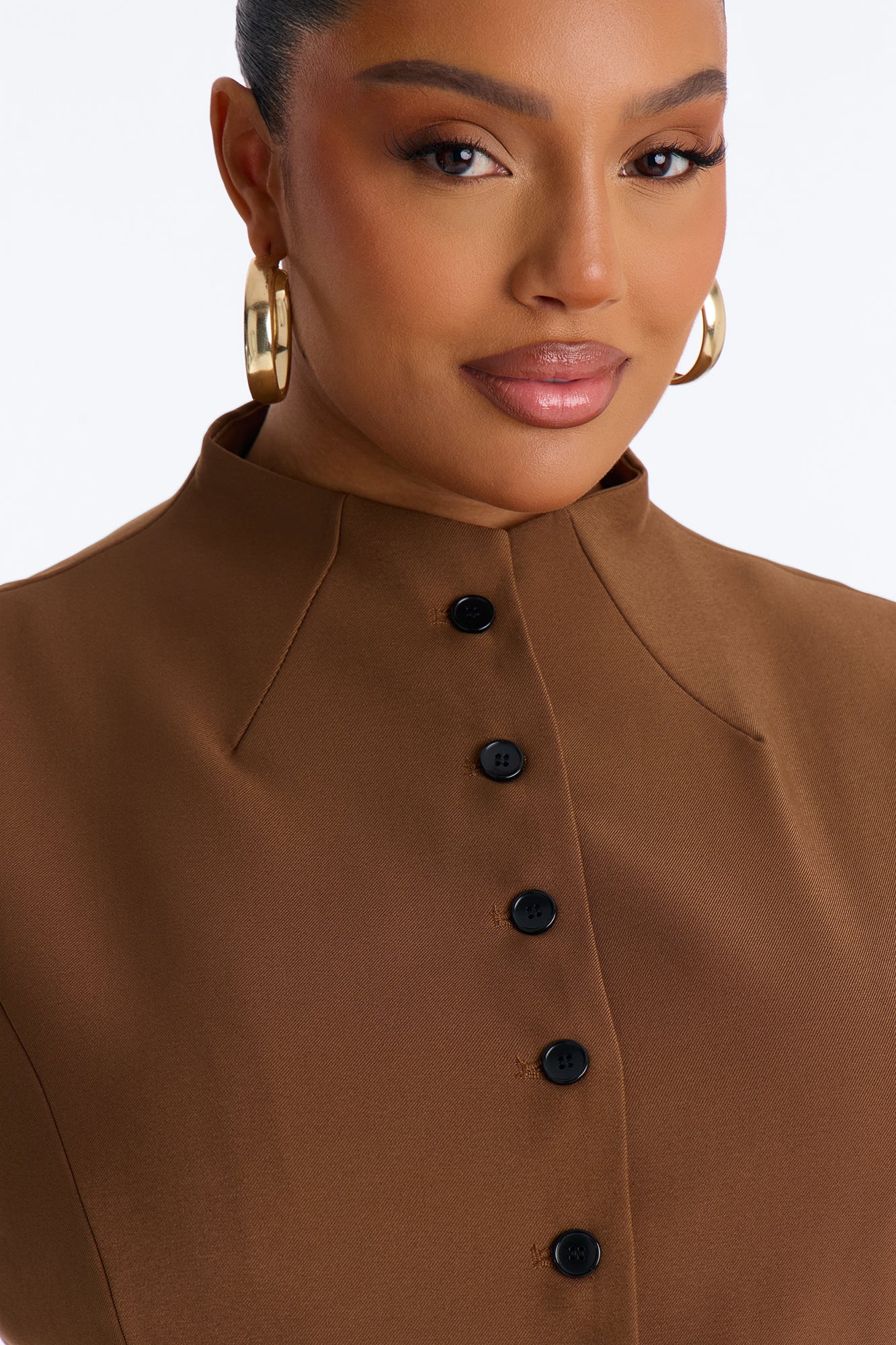 Lana Mock Neck Twill Top - Mocha - Image 7